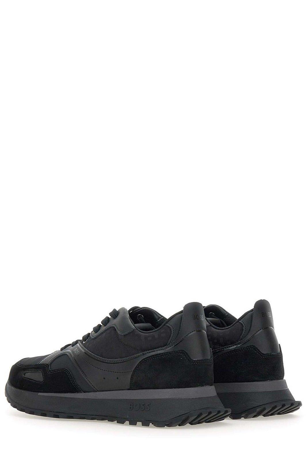 Hugo Boss Minimalist Black Low-top Sneakers With Smooth Finish In Black