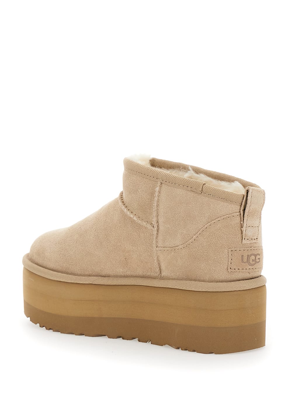 Ugg Classic Ultramini Beige Ankle Boots With Platform In Leather Woman In Neutral