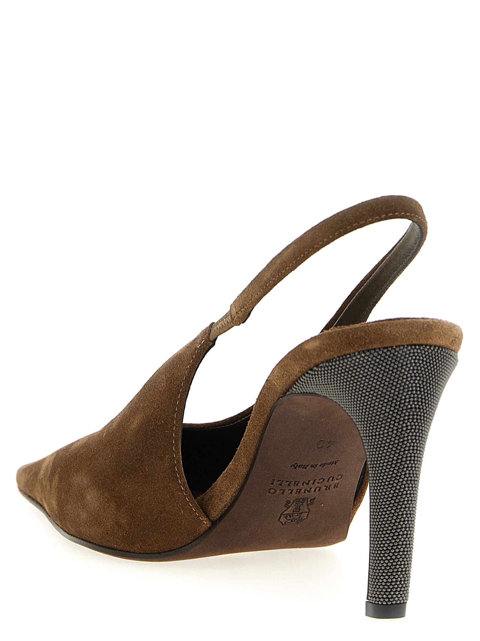 Brunello Cucinelli Slingback High Heel Sandals In Brown