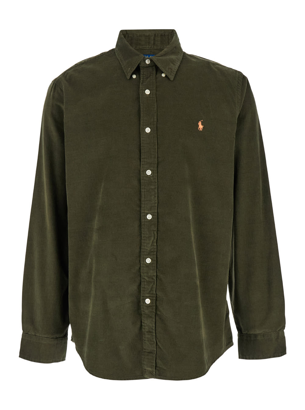 Shop Polo Ralph Lauren Green Shirt With Pony Embroidery In Corduroy Man