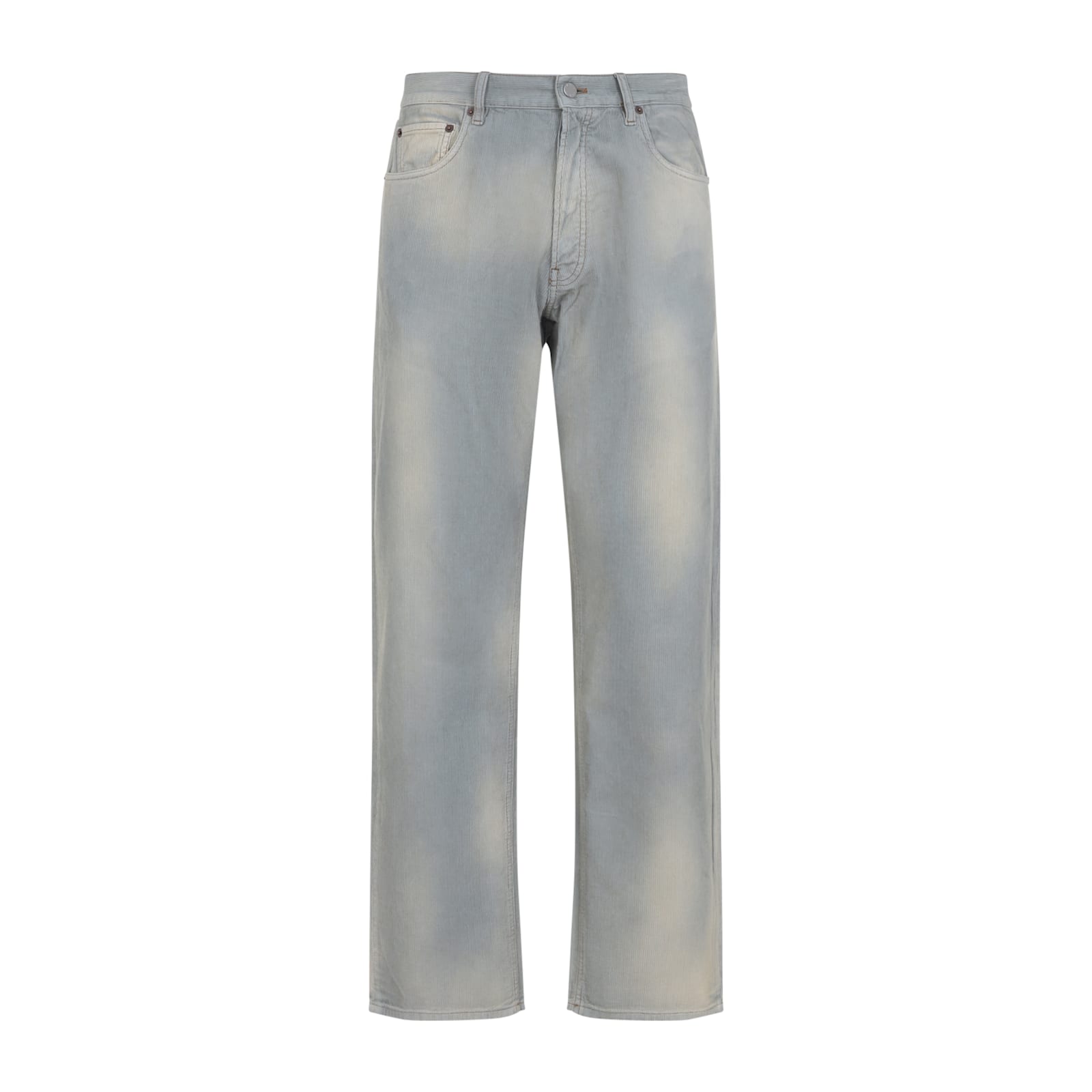 Prada Light Blue Corduroy Trousers With Washed Effect Men In Gray