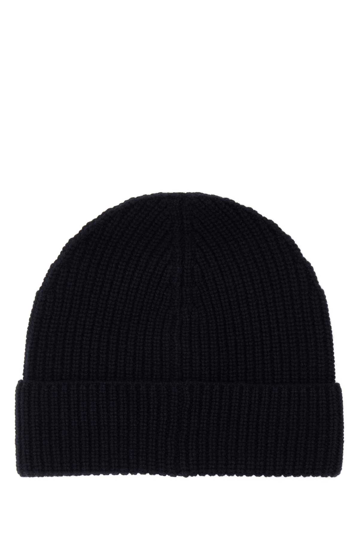 Shop Valentino Black Cashmere Beanie Hat In Navy