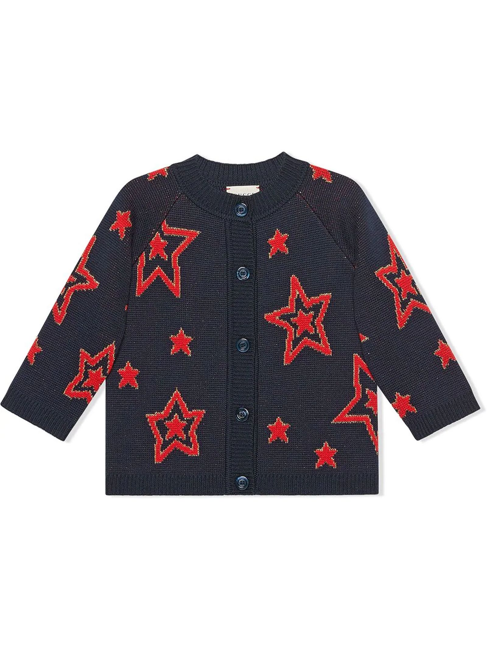 Gucci Kids' Navy Wool-blend Cardigan In Blu