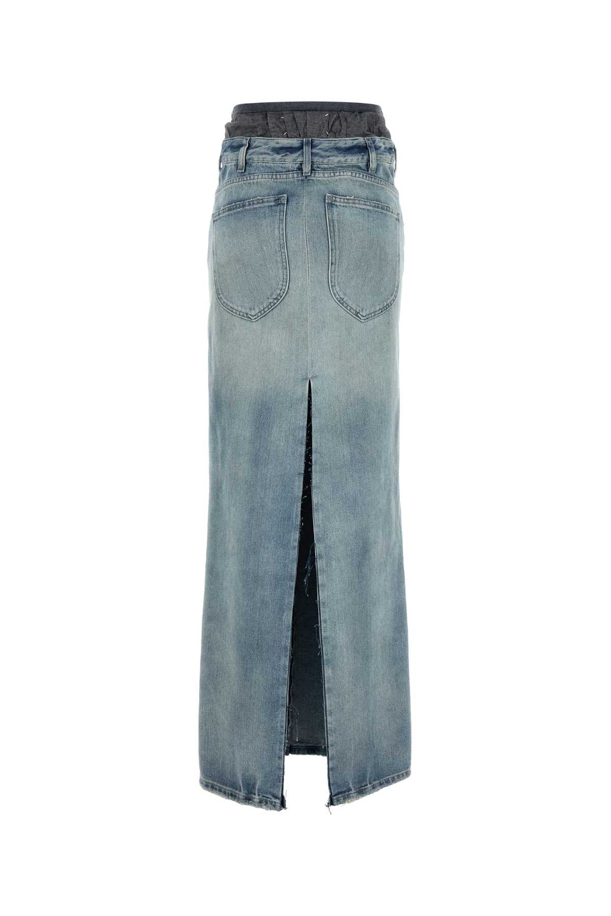 Maison Margiela Light Blue Long Skirt With Front Slit And Five Pocket Design In Denim Woman In Lightblue