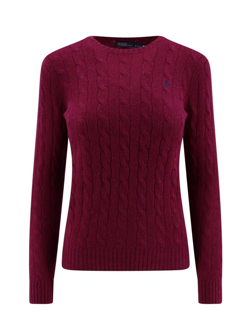 Shop Polo Ralph Lauren Pony Embroidered Cable-knit Jumper  In Purple