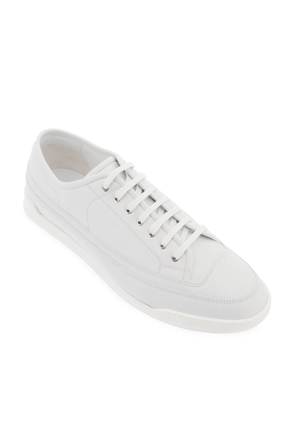 Shop John Lobb Leather Court Sneakers In In White (grey)