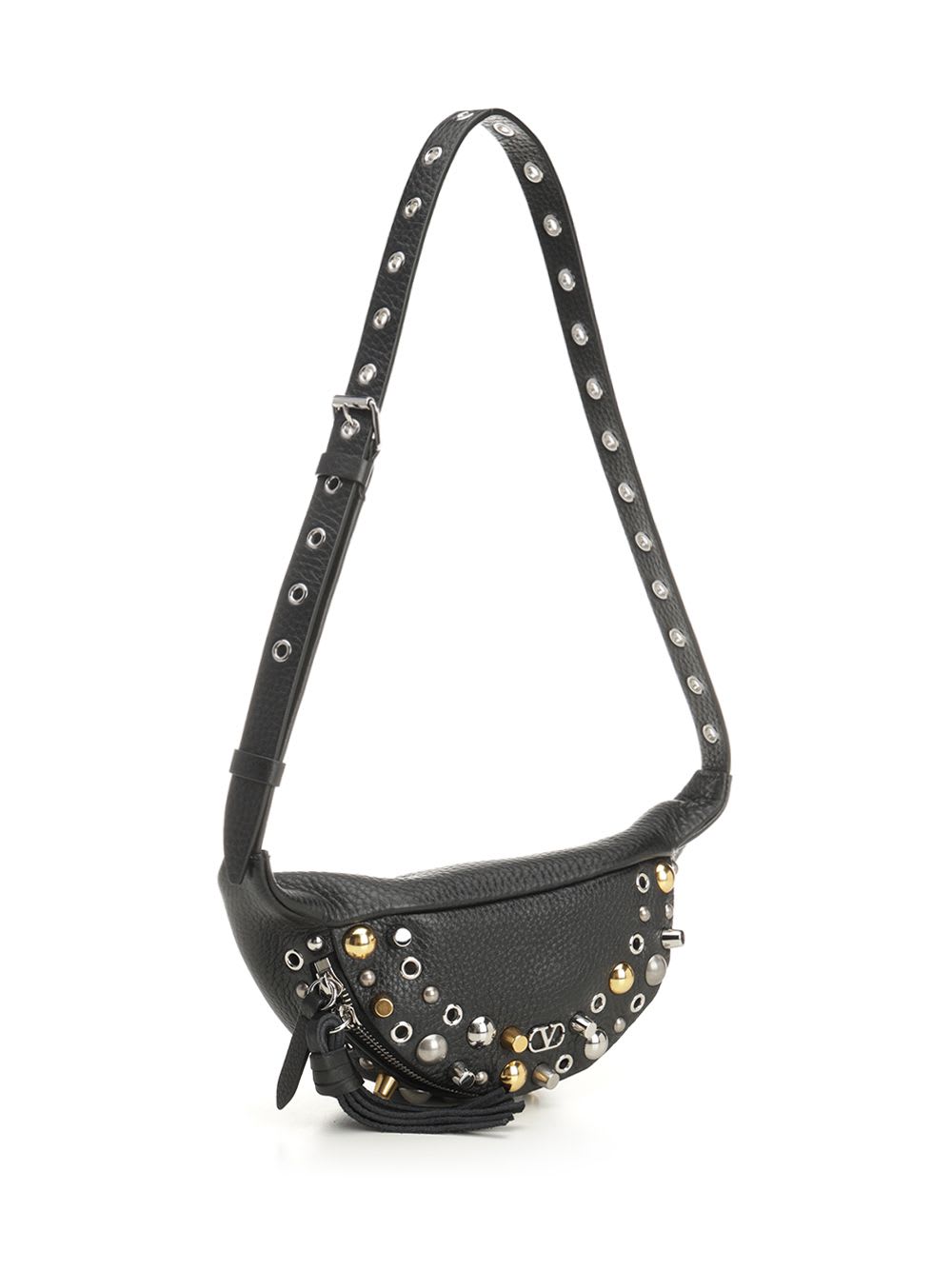 Valentino Stud-embellished Belt Bag In Black