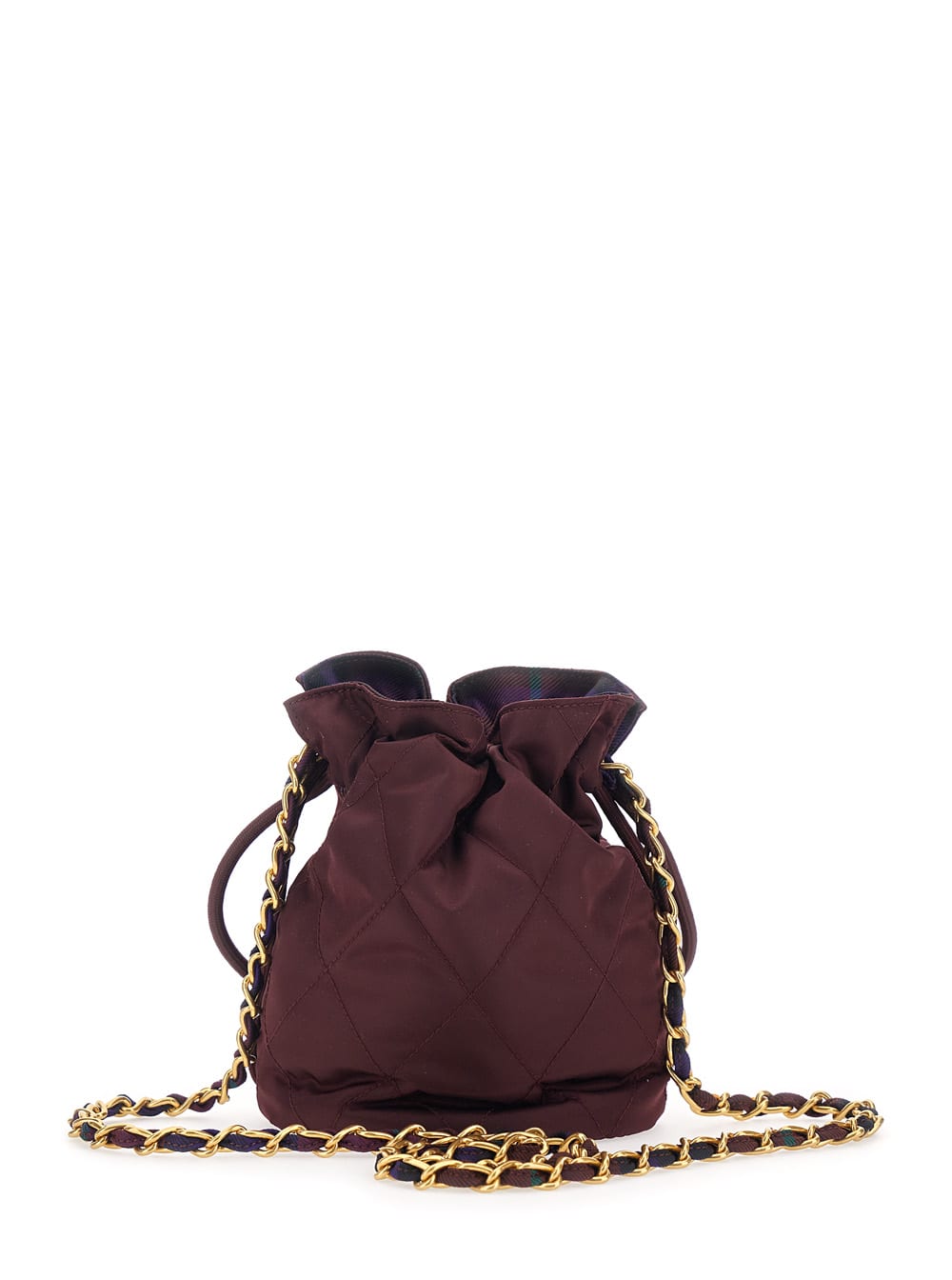 Burberry Women Bordeaux Handbag With Chain Shoulder Strap And Ekd Patch On The Front In Fabric Woman In Burgundy