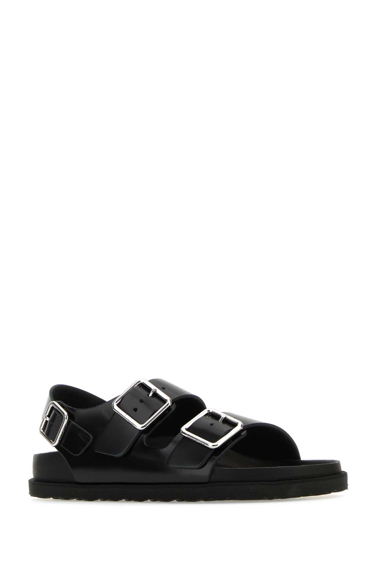 Shop Birkenstock Black Leather Milano Avantgarde Sandals In Blacksilver