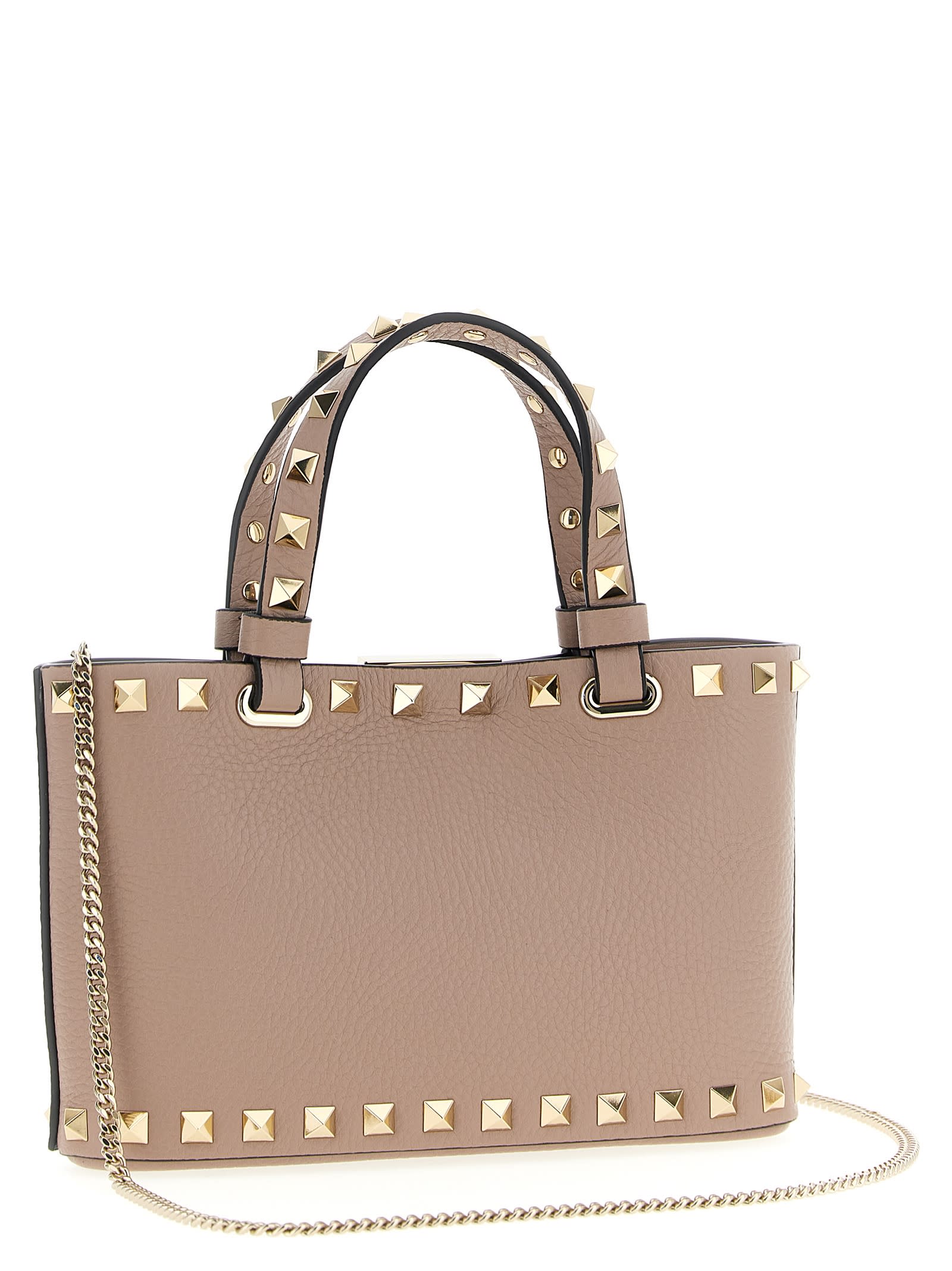 Valentino Garavani Mini Rockstud Leather Top Handle Bag In Pink