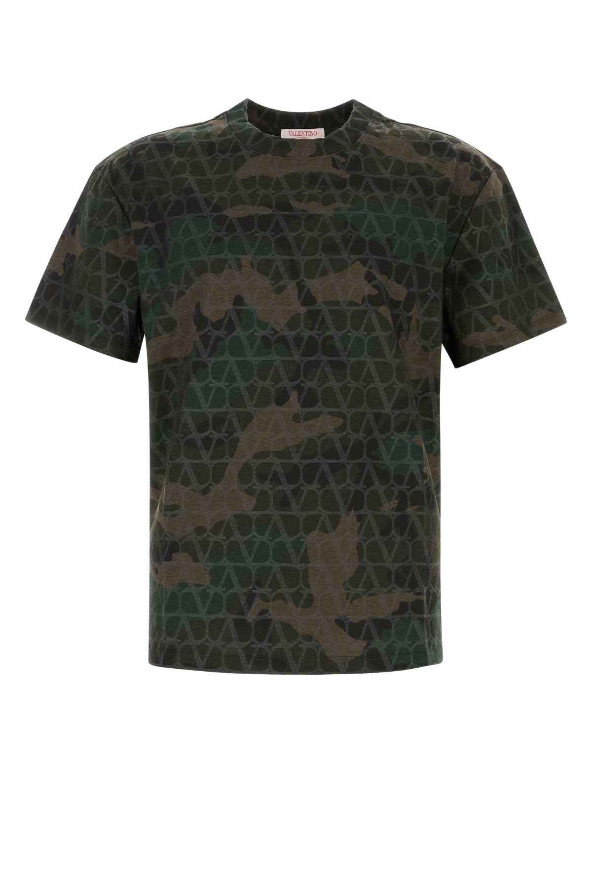 Shop Valentino Printed Cotton T-shirt In Toilecamouarmy