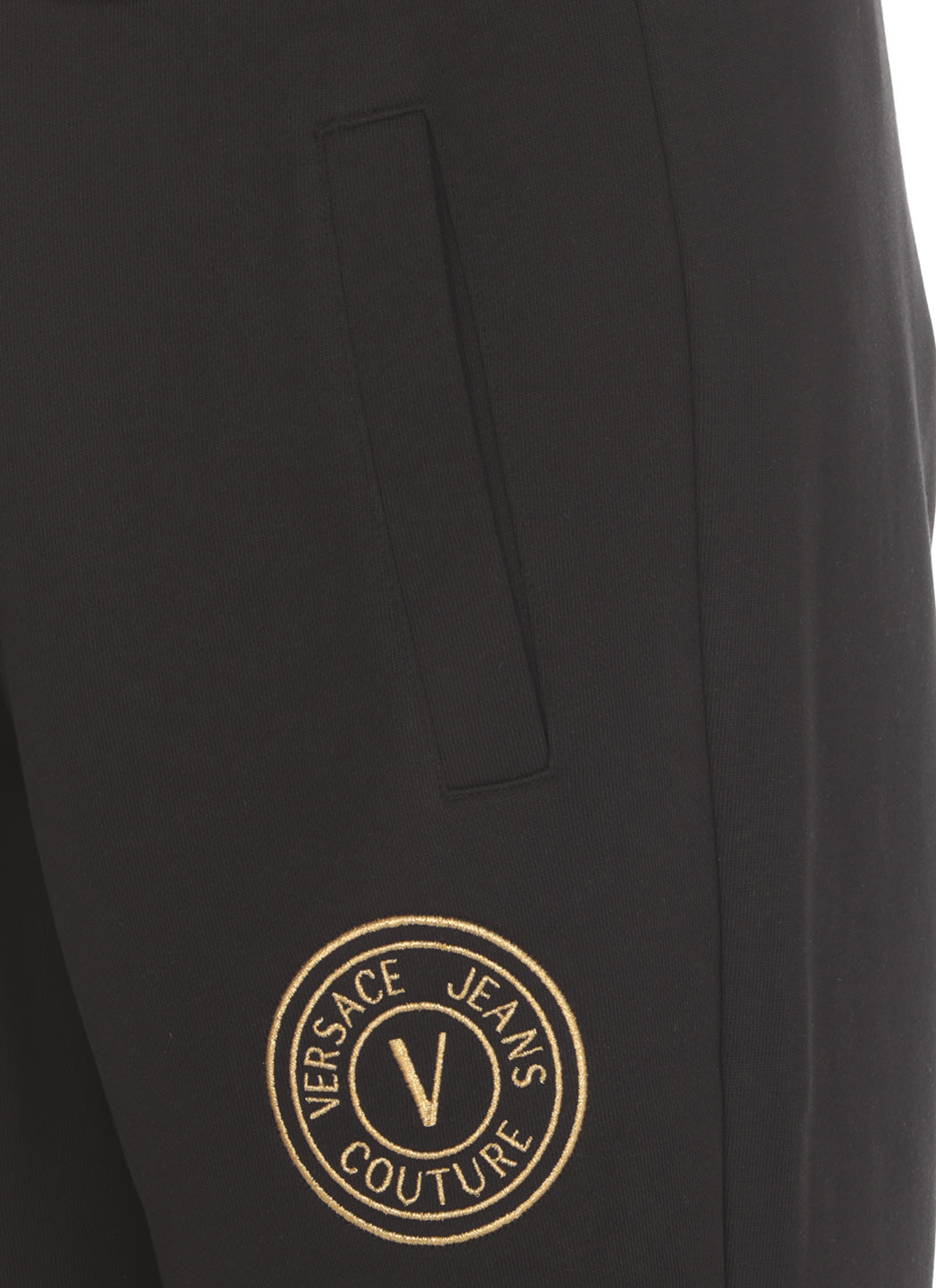 Shop Versace Jeans Couture Logo Embroidered Drawstring Waist Track Pants In Black