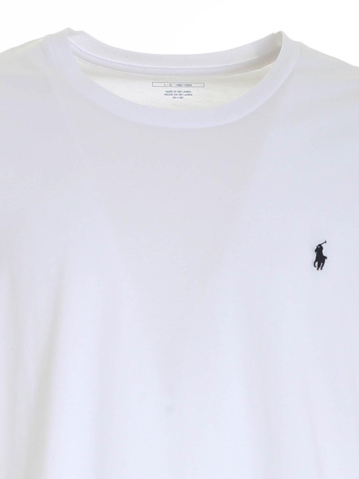 Shop Polo Ralph Lauren Logo Embroidered Crewneck T-shirt In Bianco