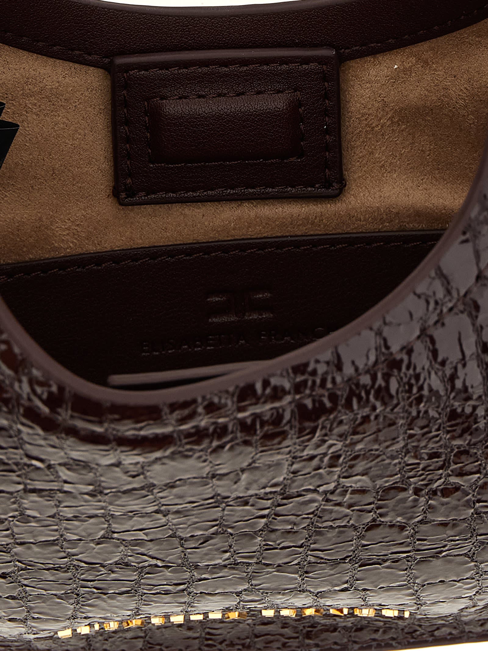 Elisabetta Franchi Small Hobo Crocodile-effect Metal-top-handle Shoulder Bag In Brown