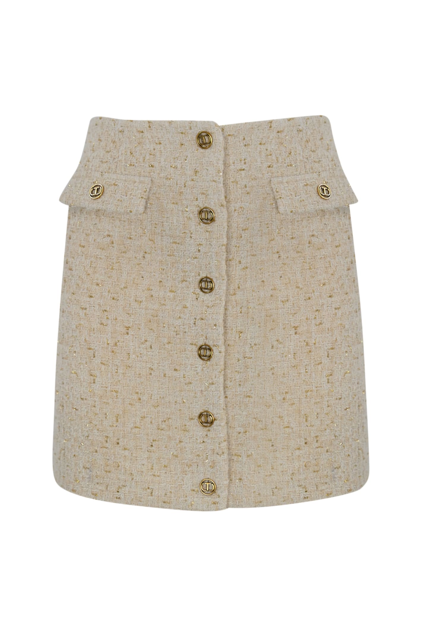 Tweed Skirt With Oval Buttons T