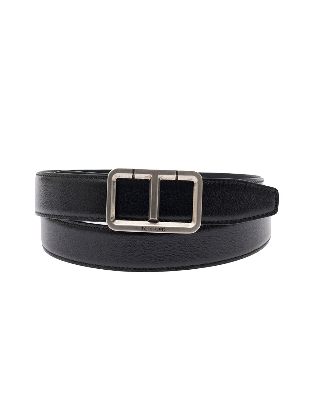Black Belt With T Buckle In Smooth Leather Man