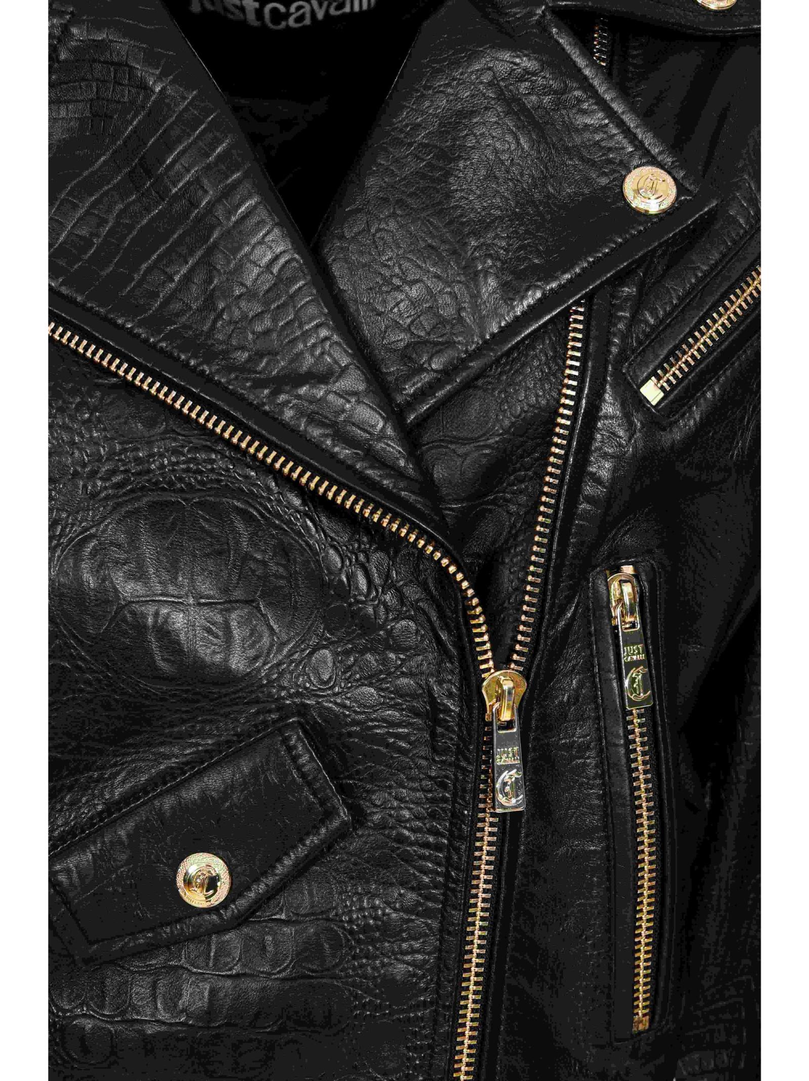 Shop Just Cavalli Leather Jacket In Black