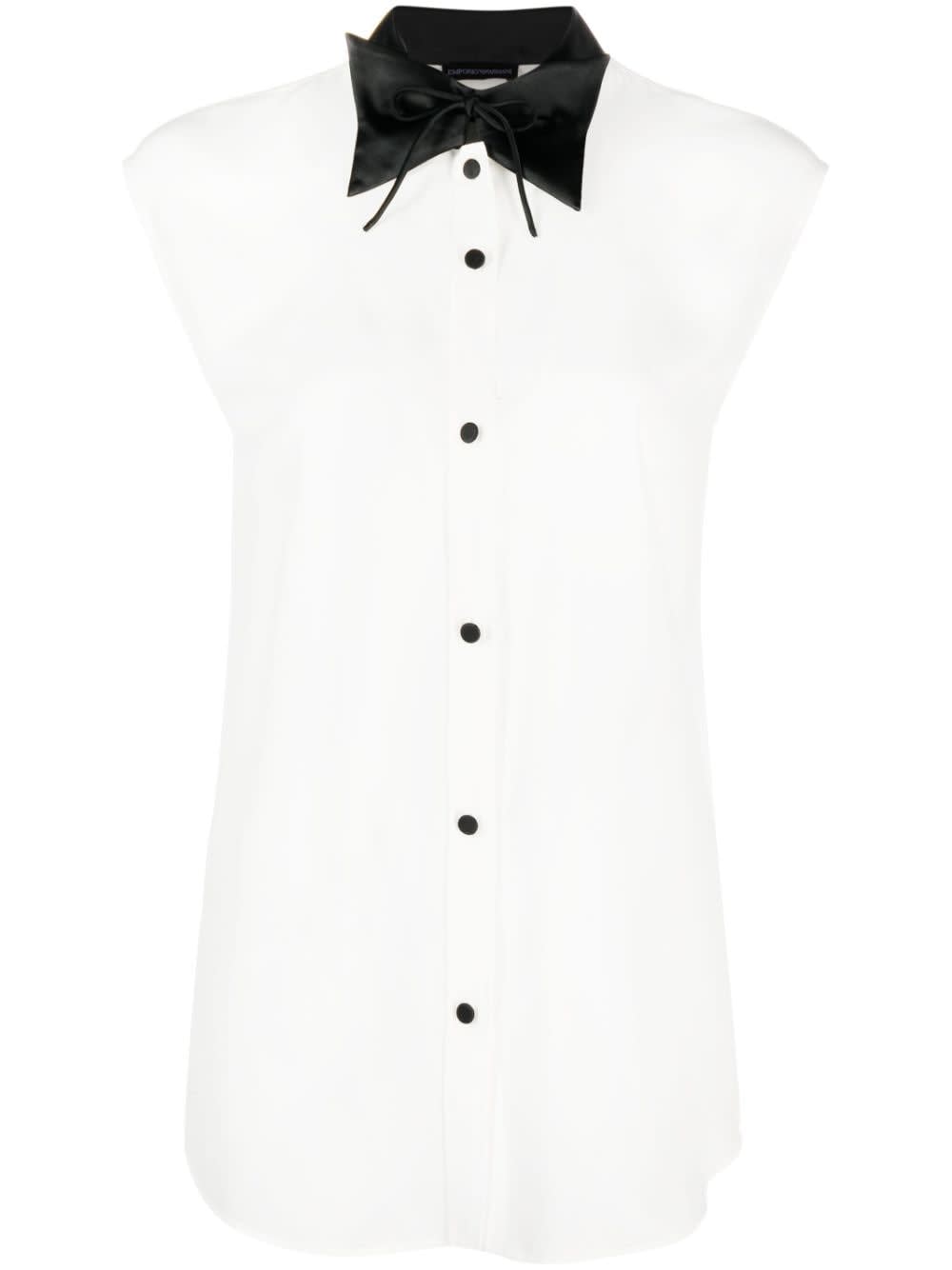 Shop Emporio Armani Sleeveless Shirt With Bow In Silk White
