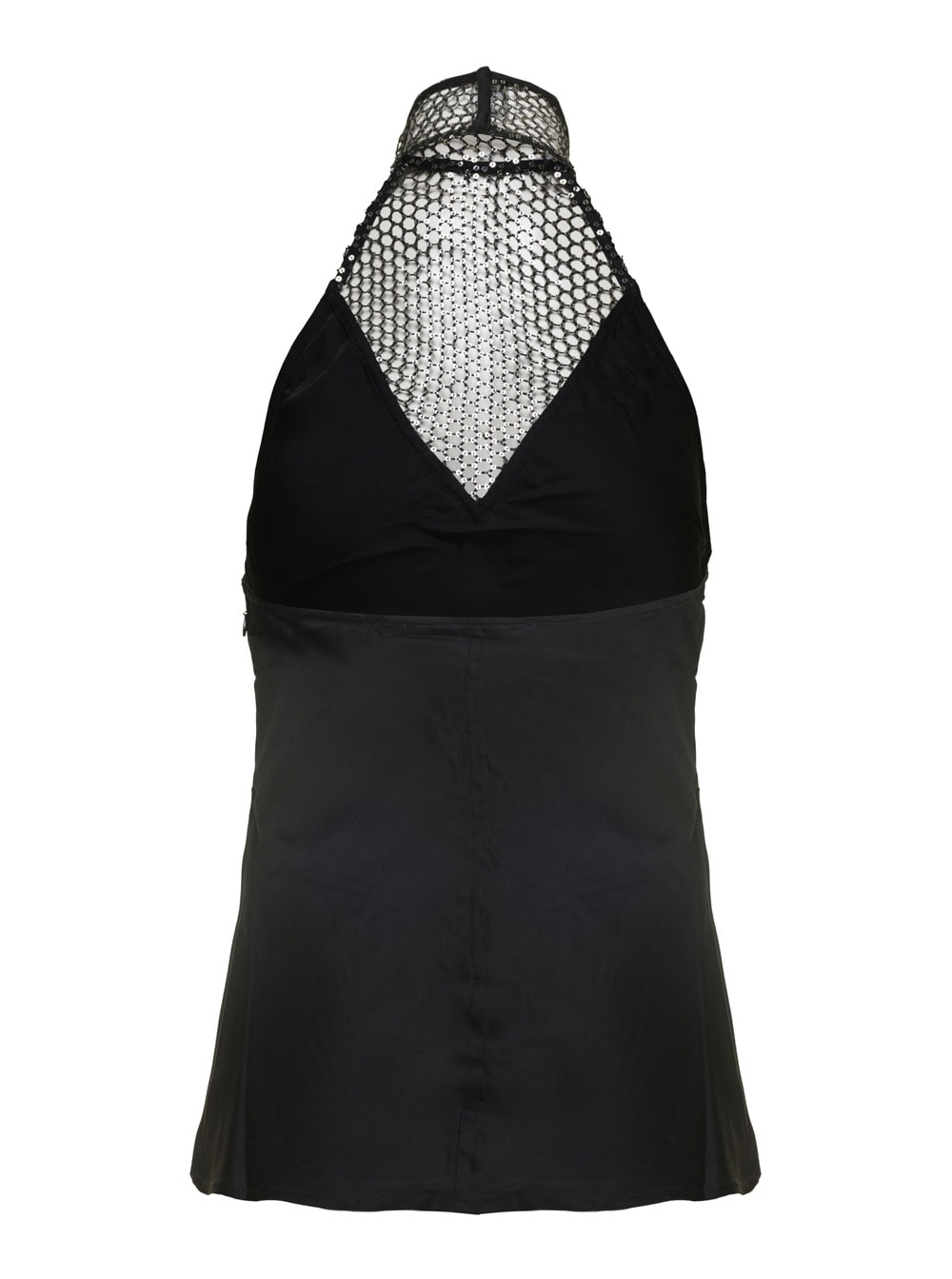 Black Halterneck Top With Sequins In Viscose Woman