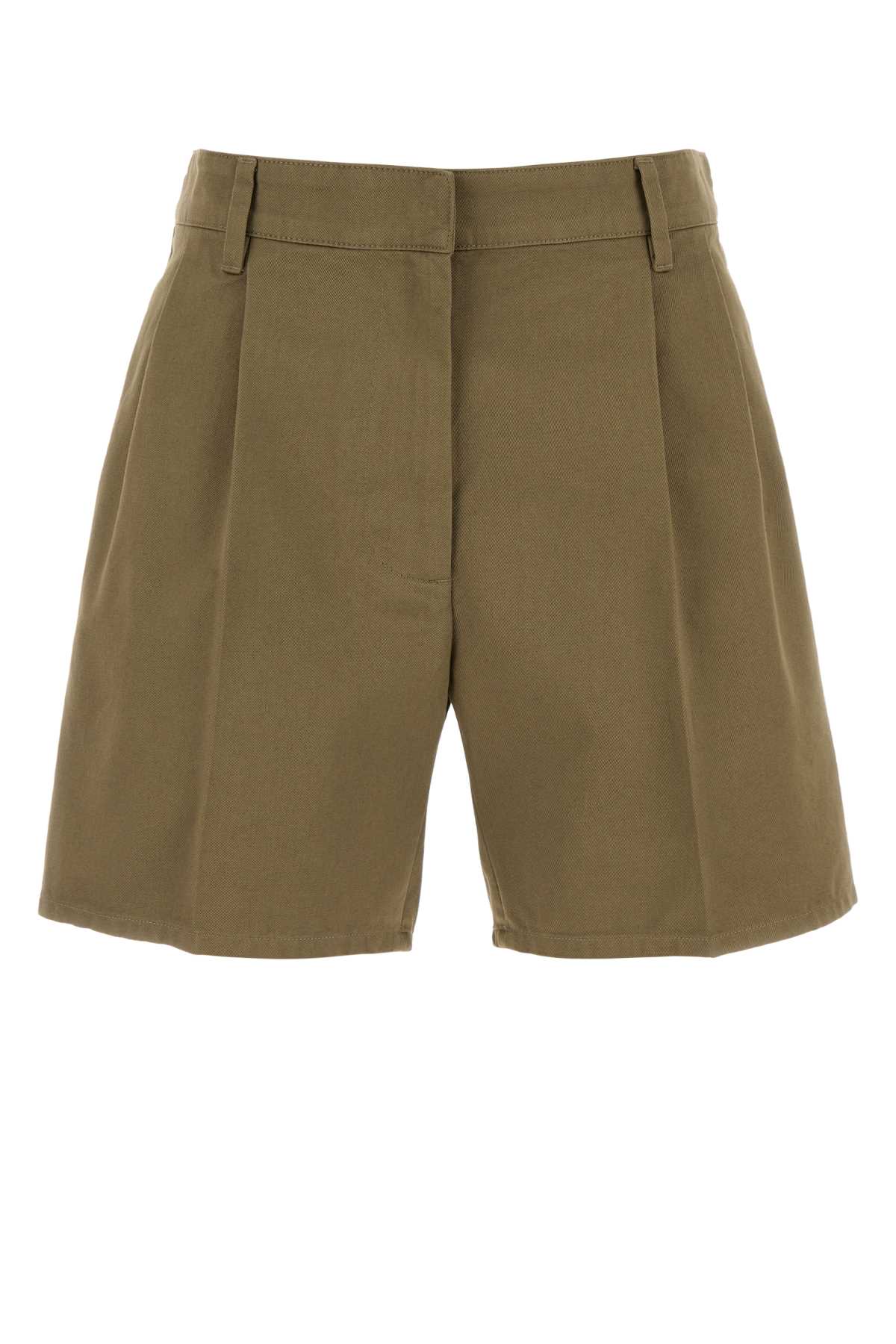 Prada Cotton Shorts With Back Pockets And Front Pleats In Brown