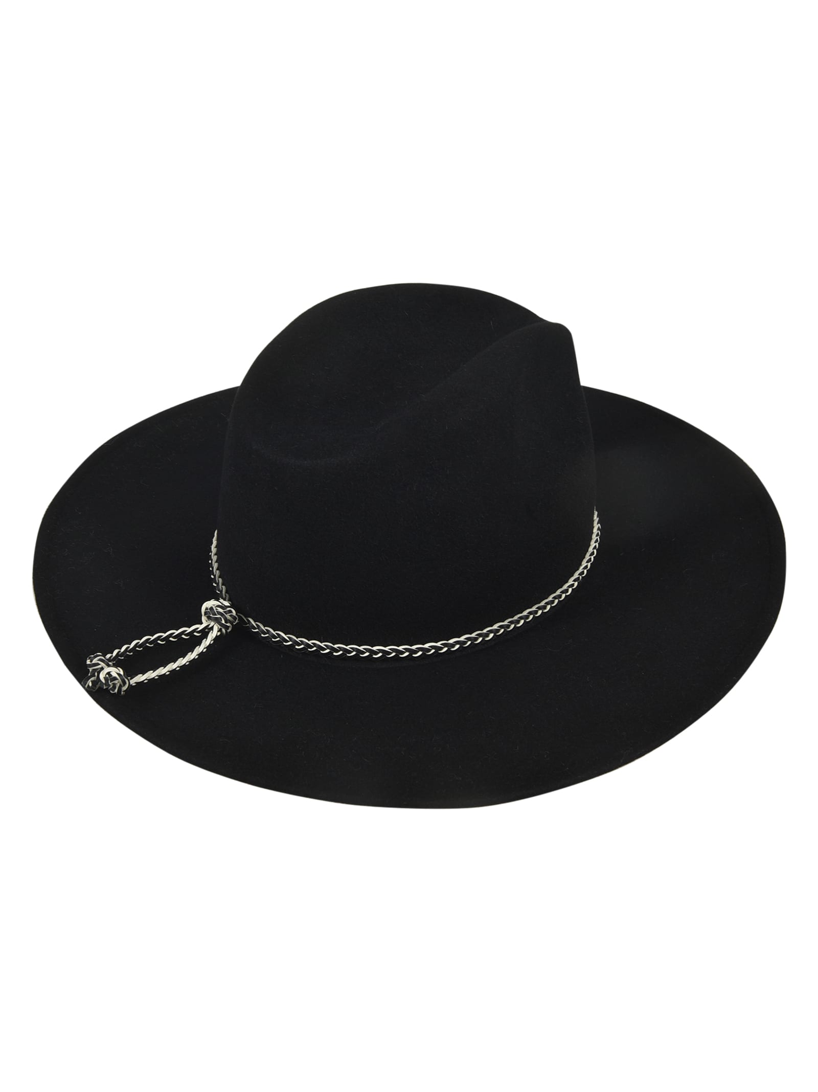 Borsalino Logo Detail Hat In Black, Tone On Tone Hatband