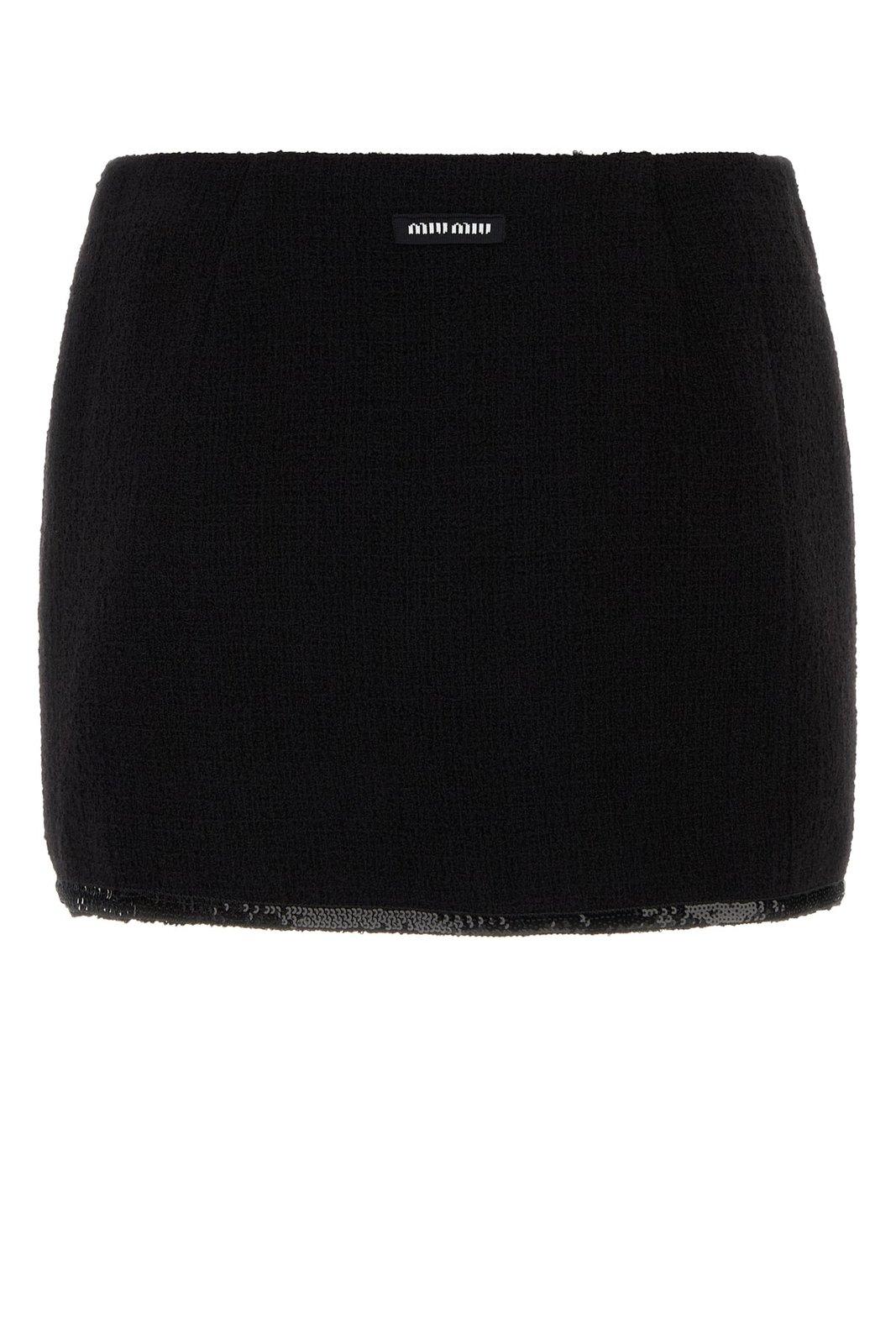 MIU MIU LOGO-PATCH SEQUIN-TRIM MINI SKIRT