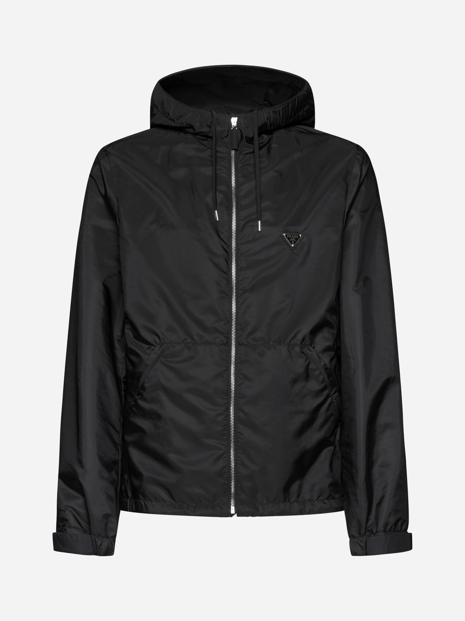 Prada Re-nylon Hooded Jacket In Black
