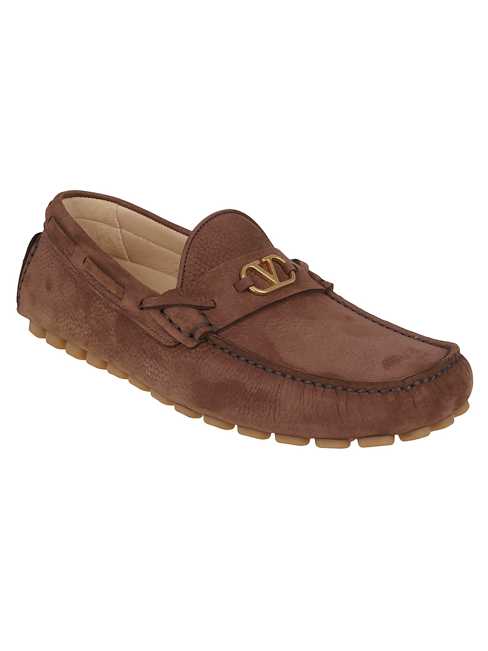 Valentino Loafers With Rubber Sole And Topstitching In Brown