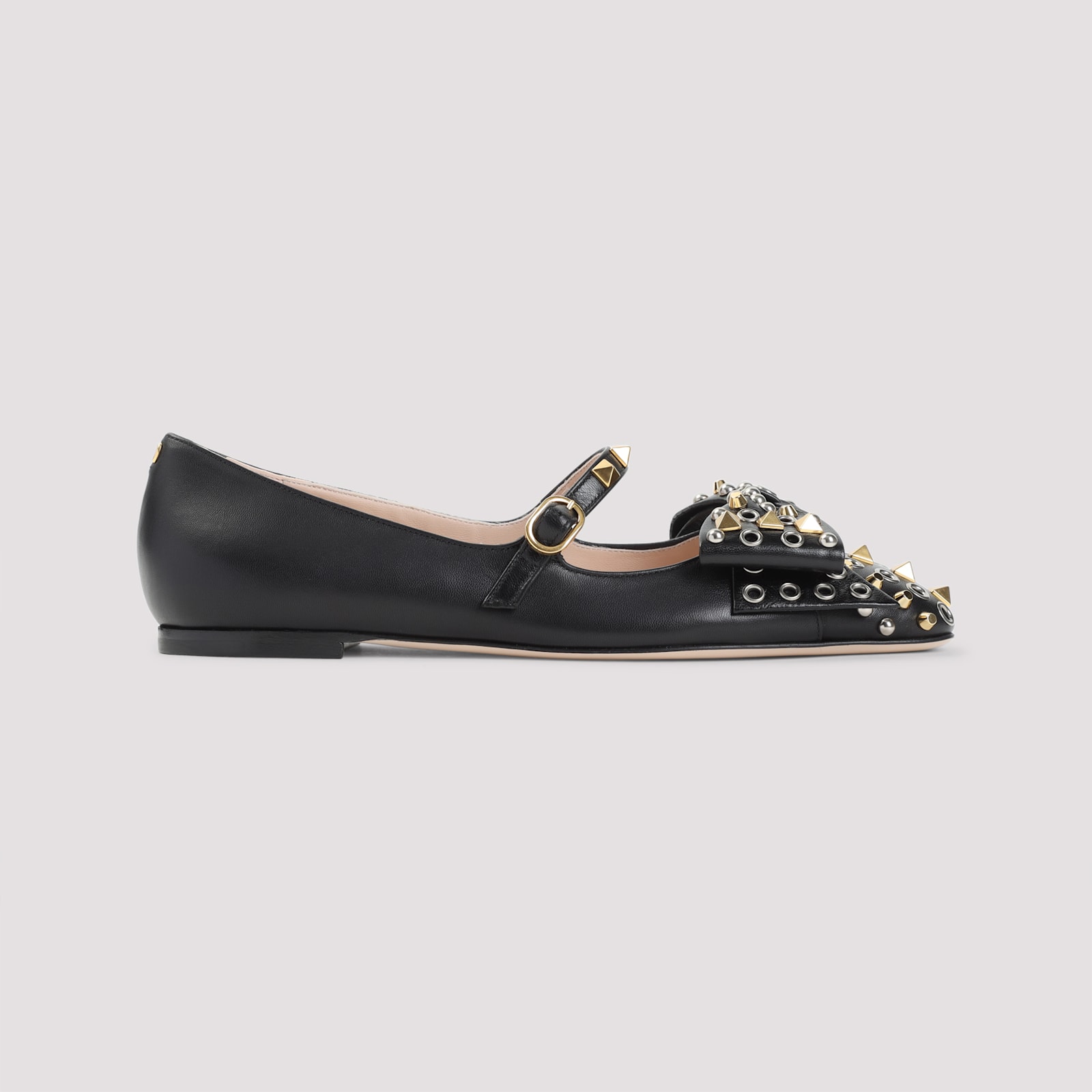Valentino Garavani Leather Ballerinas With Stud Detailing In Black