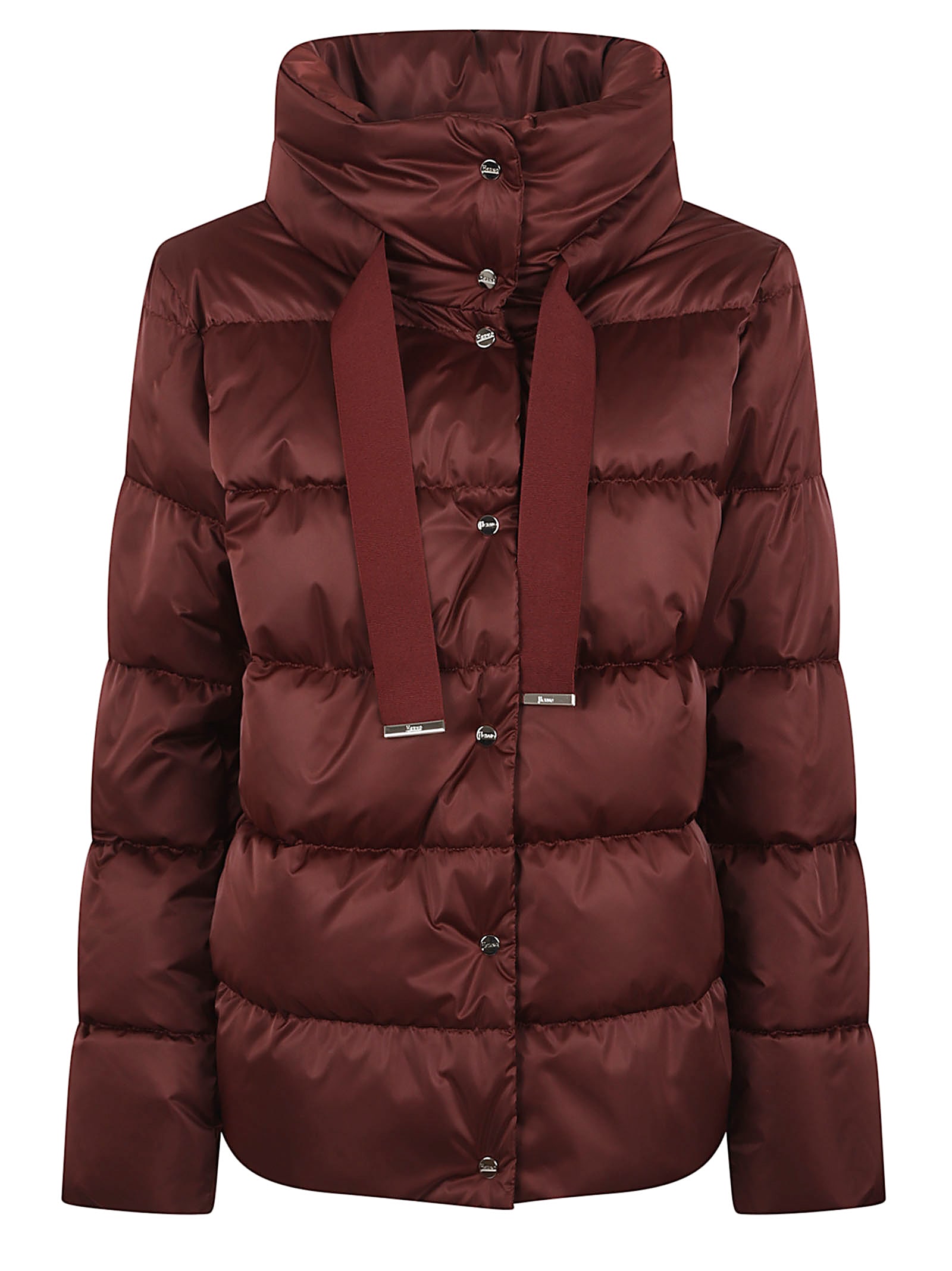 Herno High-neck Drawstring Padded Jacket In Brown