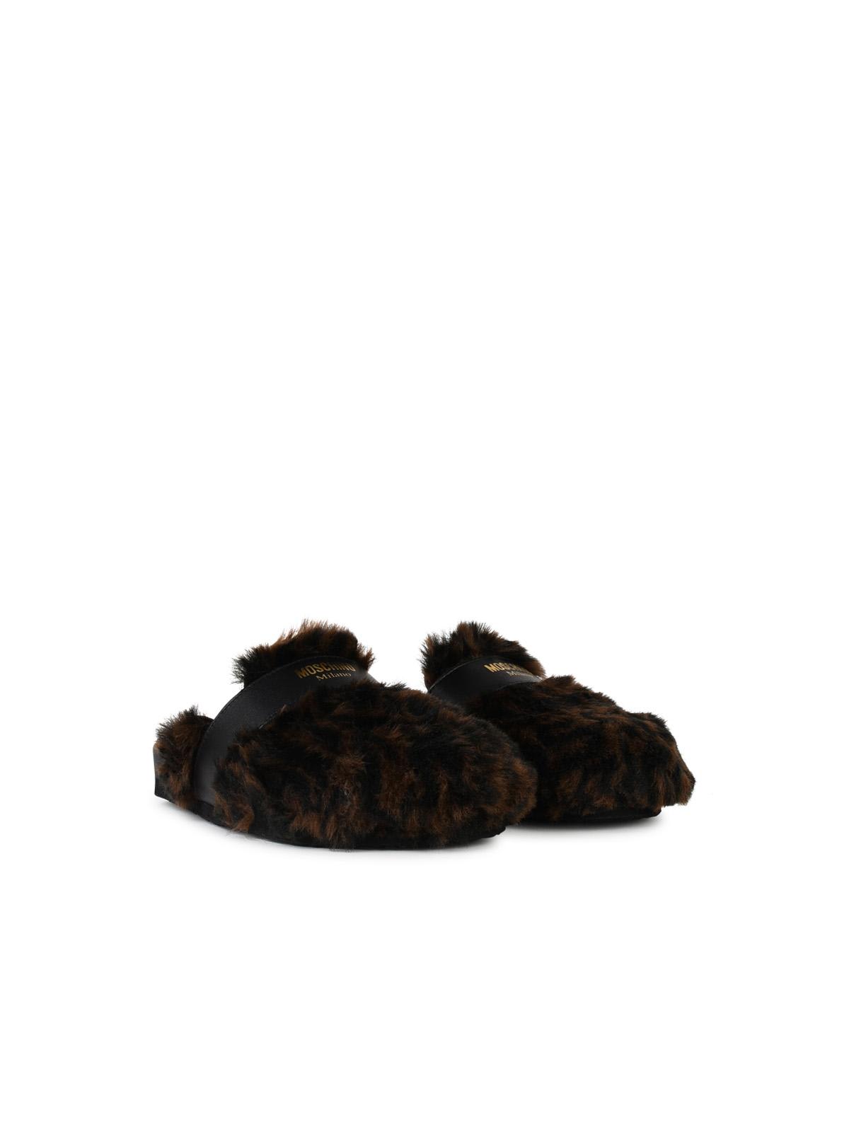 Shop Moschino Brown Leather Blend Slippers