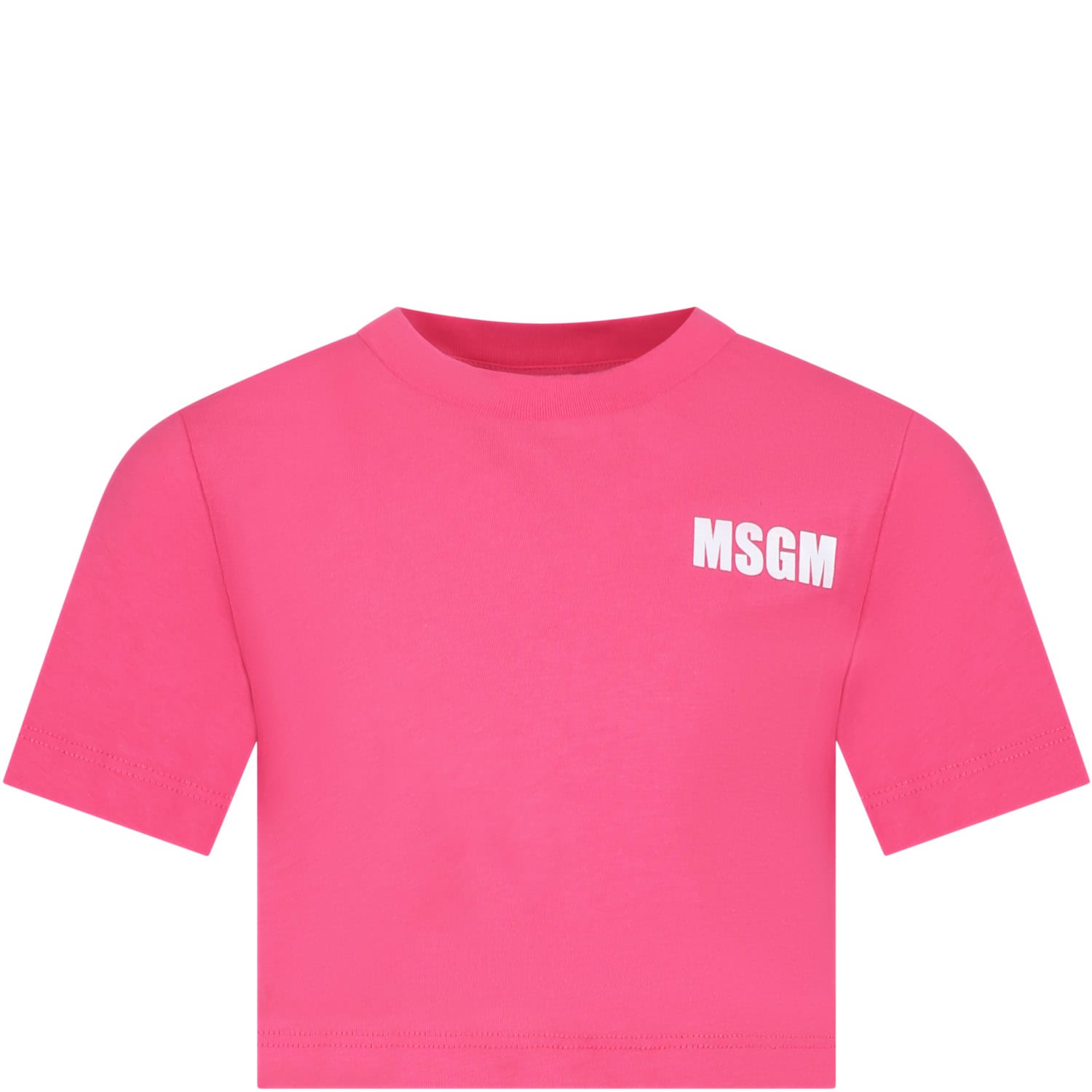 Shop Msgm Fuchsia T-shirt For Girl With Logo