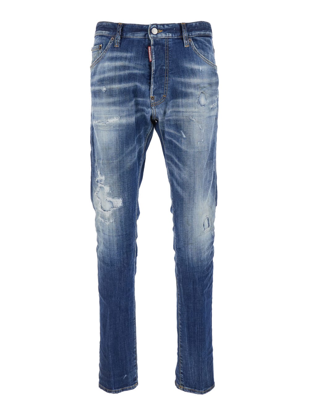 Shop Dsquared2 Cool Guy Blue Five-pocket Jeans With Logo Patch In Stretch Cotton Denim Man
