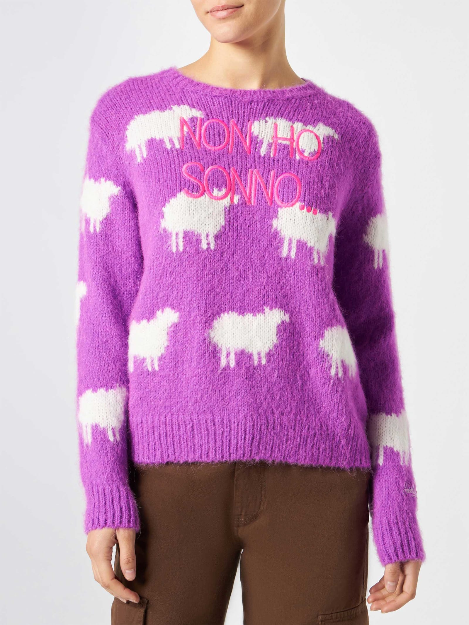 MC2 Saint Barth Woman Brushed Sweater With Sheeps And Non Ho Sonno Embroidery
