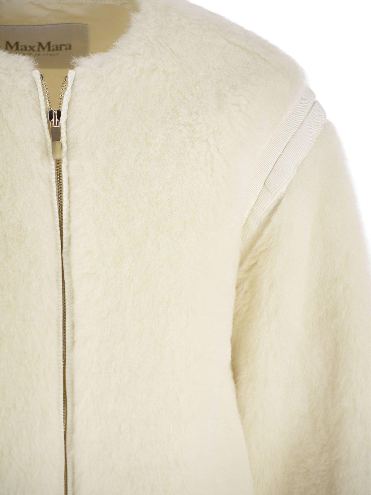 Shop Max Mara Zip-up Crewneck Jacket In White