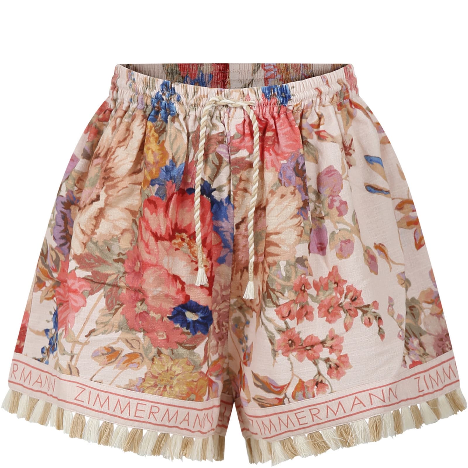 ZIMMERMANN IVORY SHORTS FOR GIRL WITH FLORAL PRINT