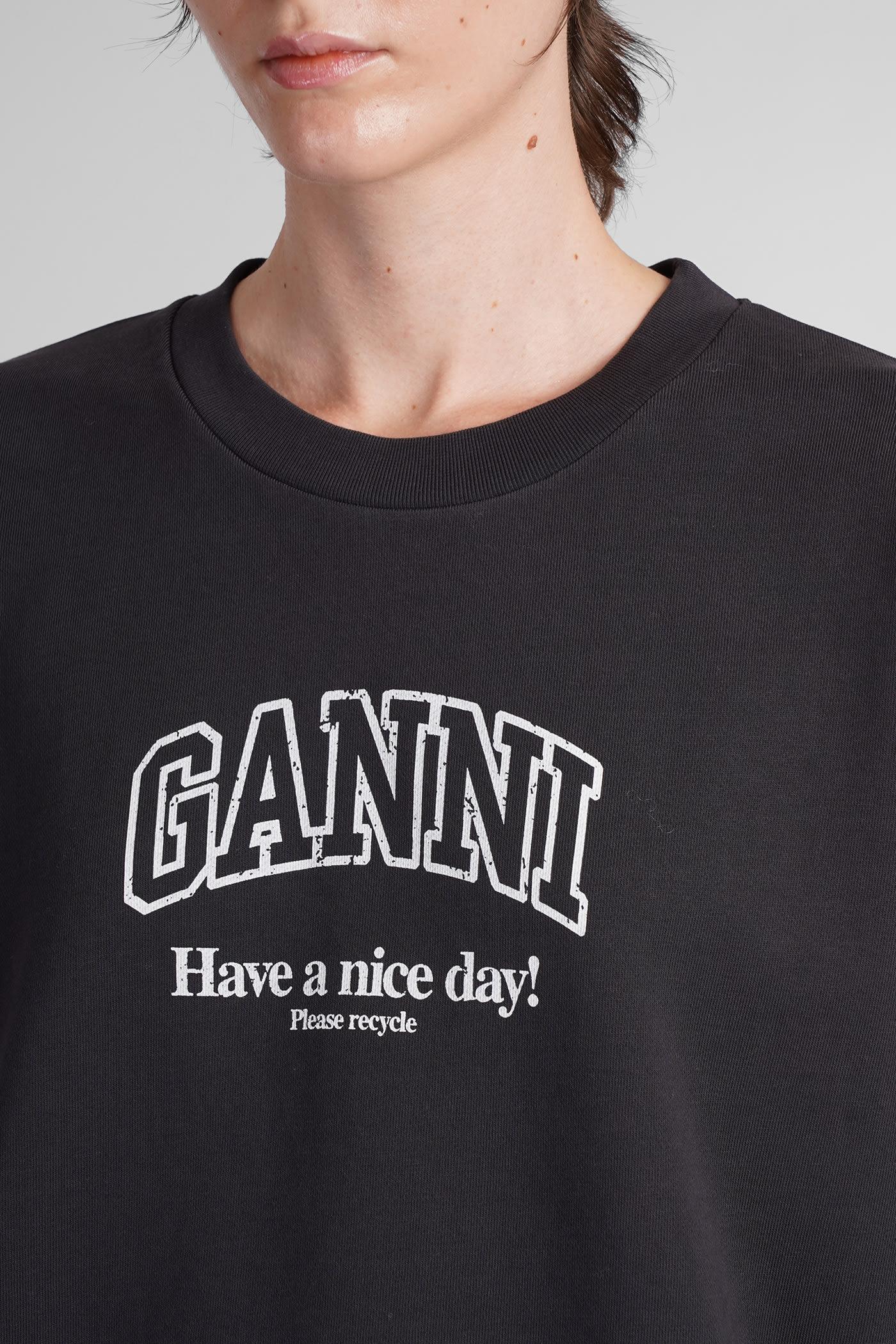 Shop Ganni Sweatshirt In Black Cotton