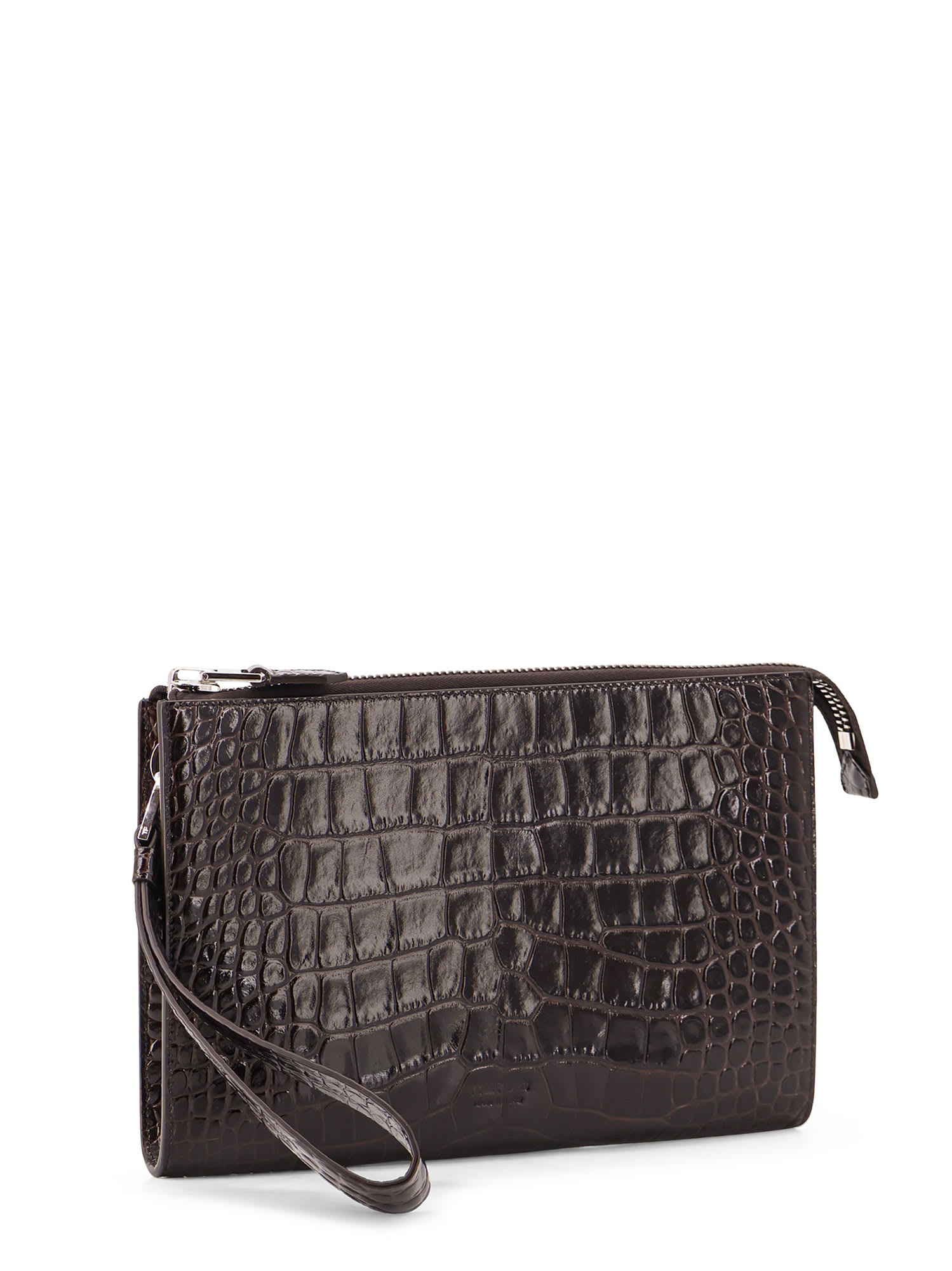 Tom Ford Leather Clutch Bag Featuring Crocodile Texture In Brown