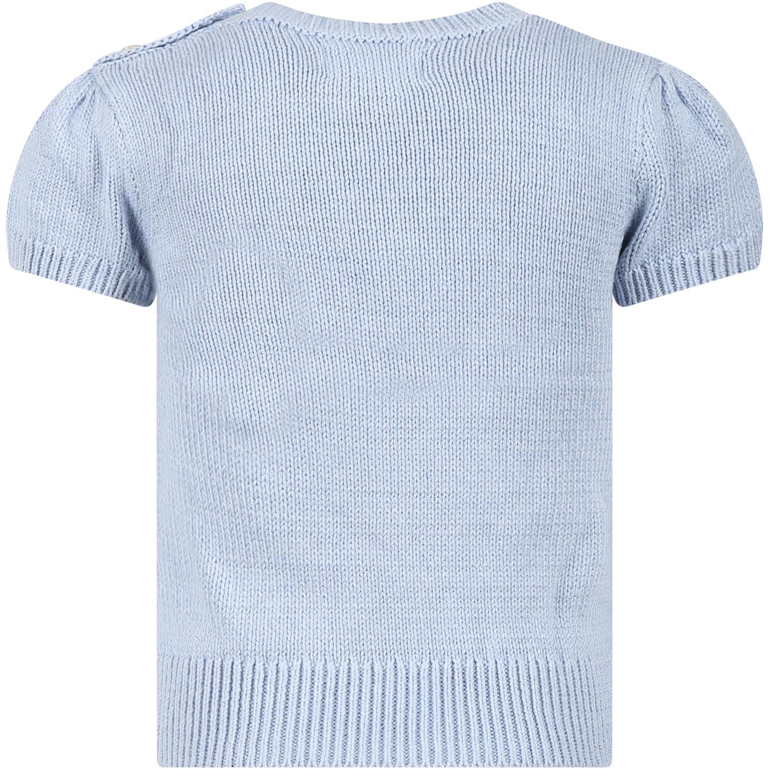 Shop Ralph Lauren Light Blue Sweater For Girl With Bear And Logo