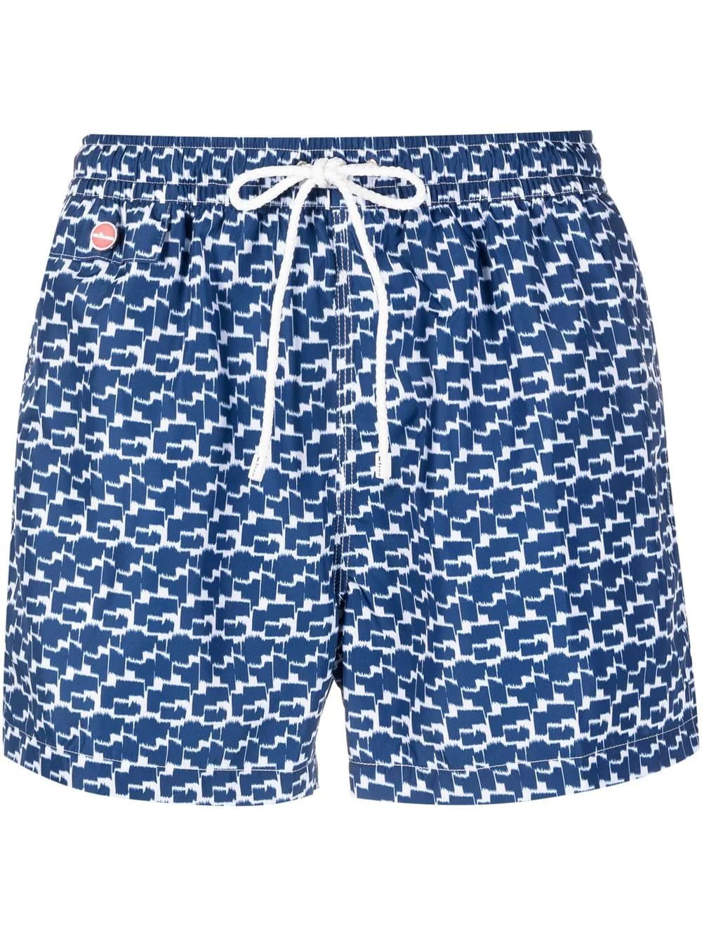 Kiton Navy Blue Swim Shorts With White Abstract Print