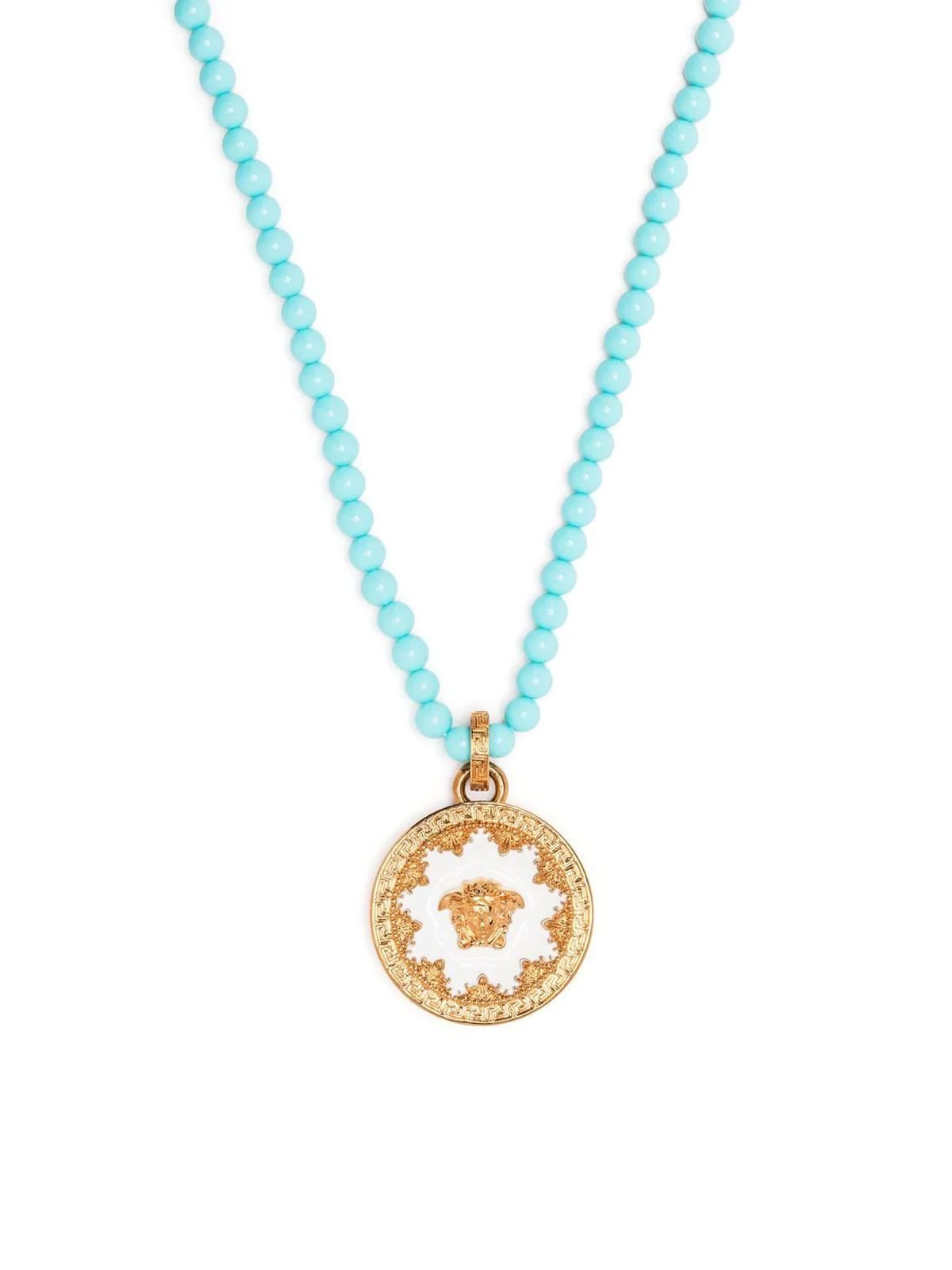 Shop Versace Coral Pendant Necklace In Jhlo  Gold White Turquoise