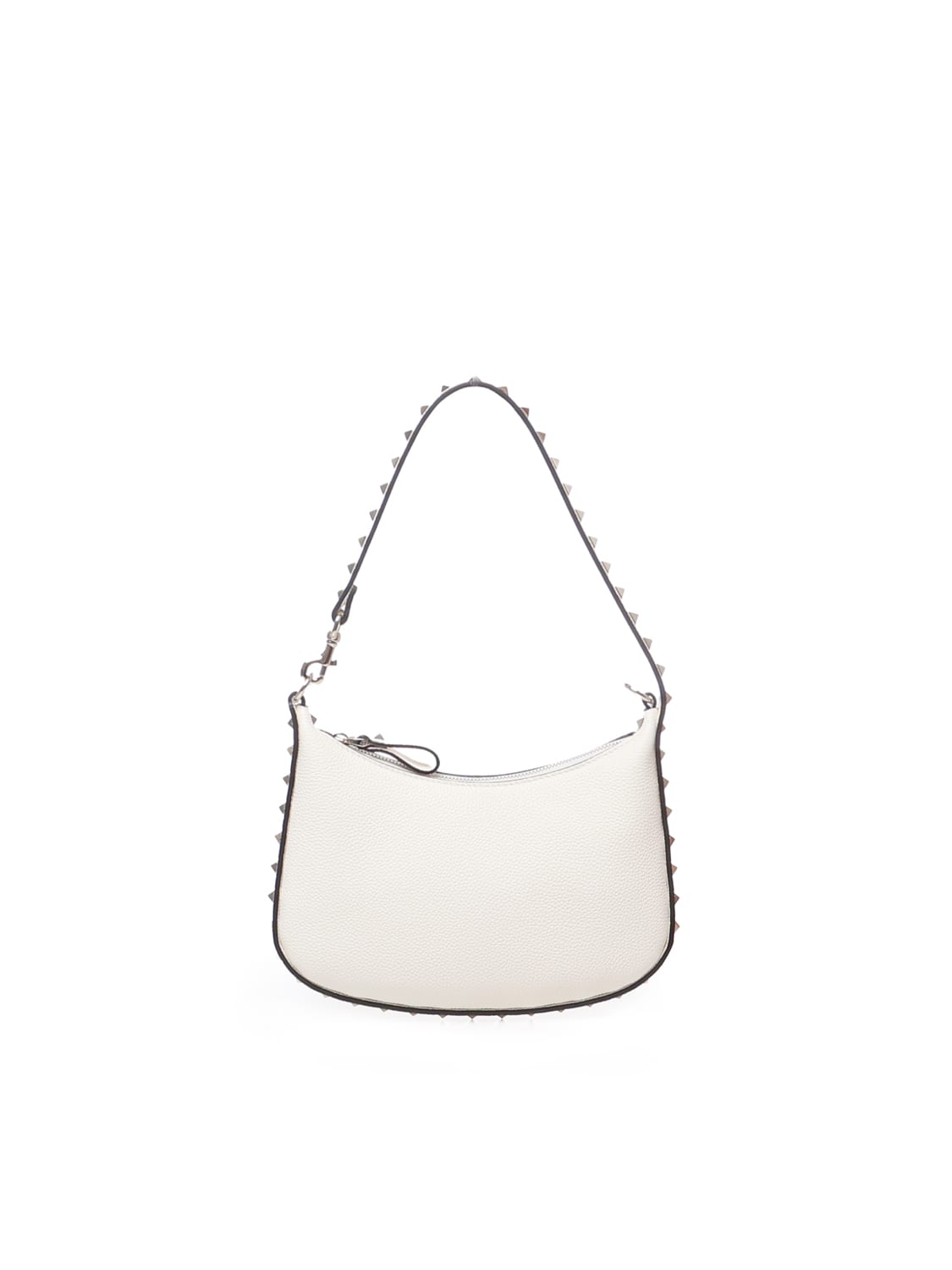 Shop Valentino Rockstud Mini Hobo Bag In Calfskin In White