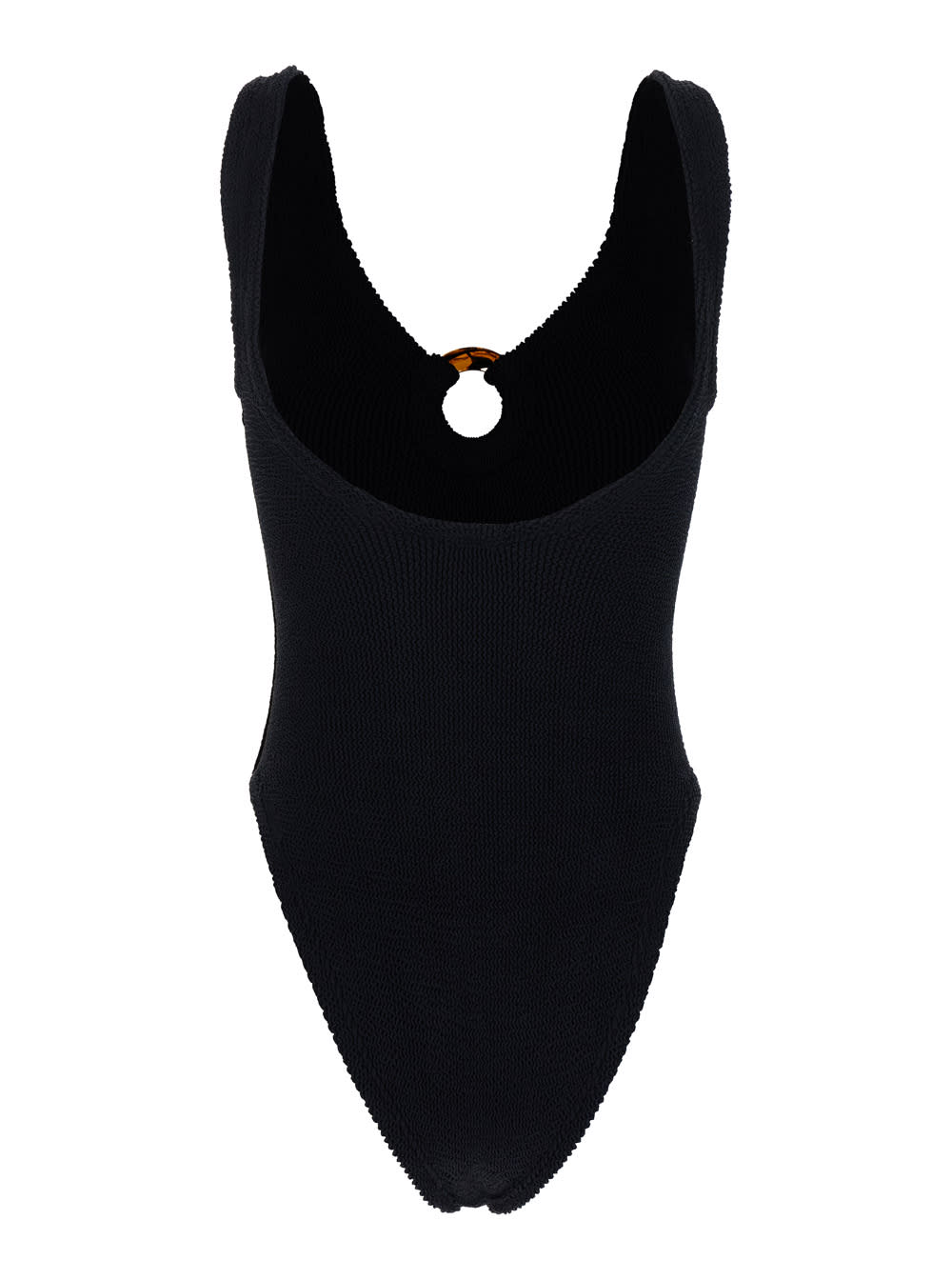 Shop Hunza G Celine Black One-piece Swimsuit With Ring Detail In Stretch Polyamide Woman