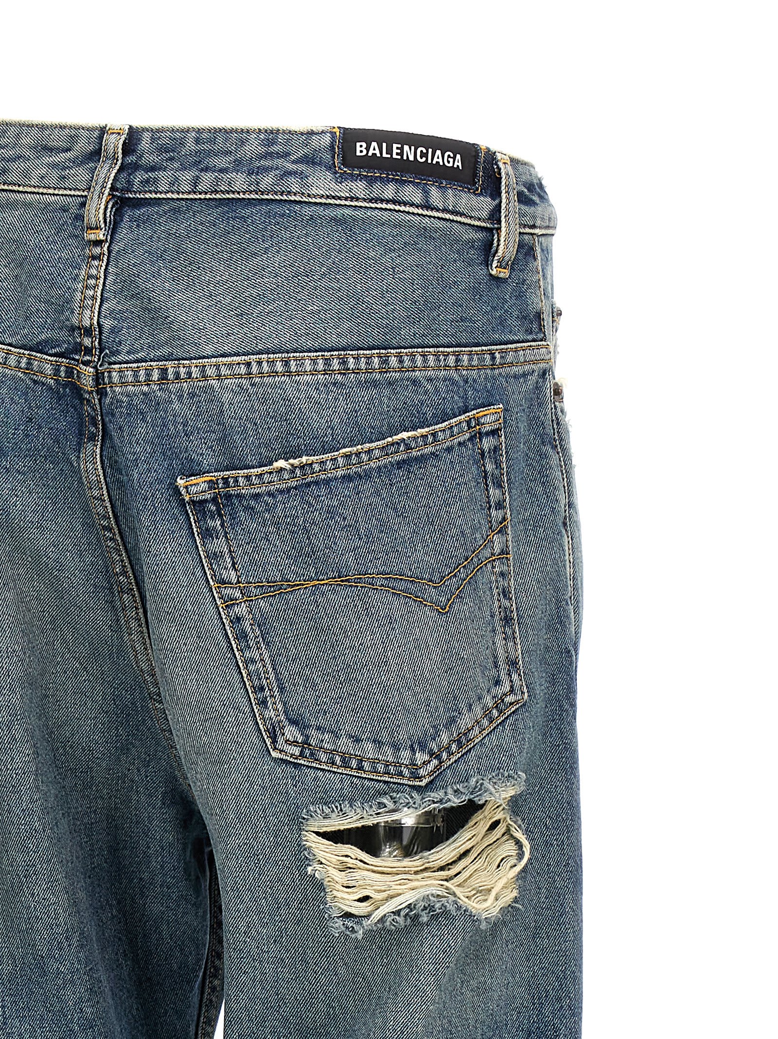 Shop Balenciaga Ripped Jeans In Blue