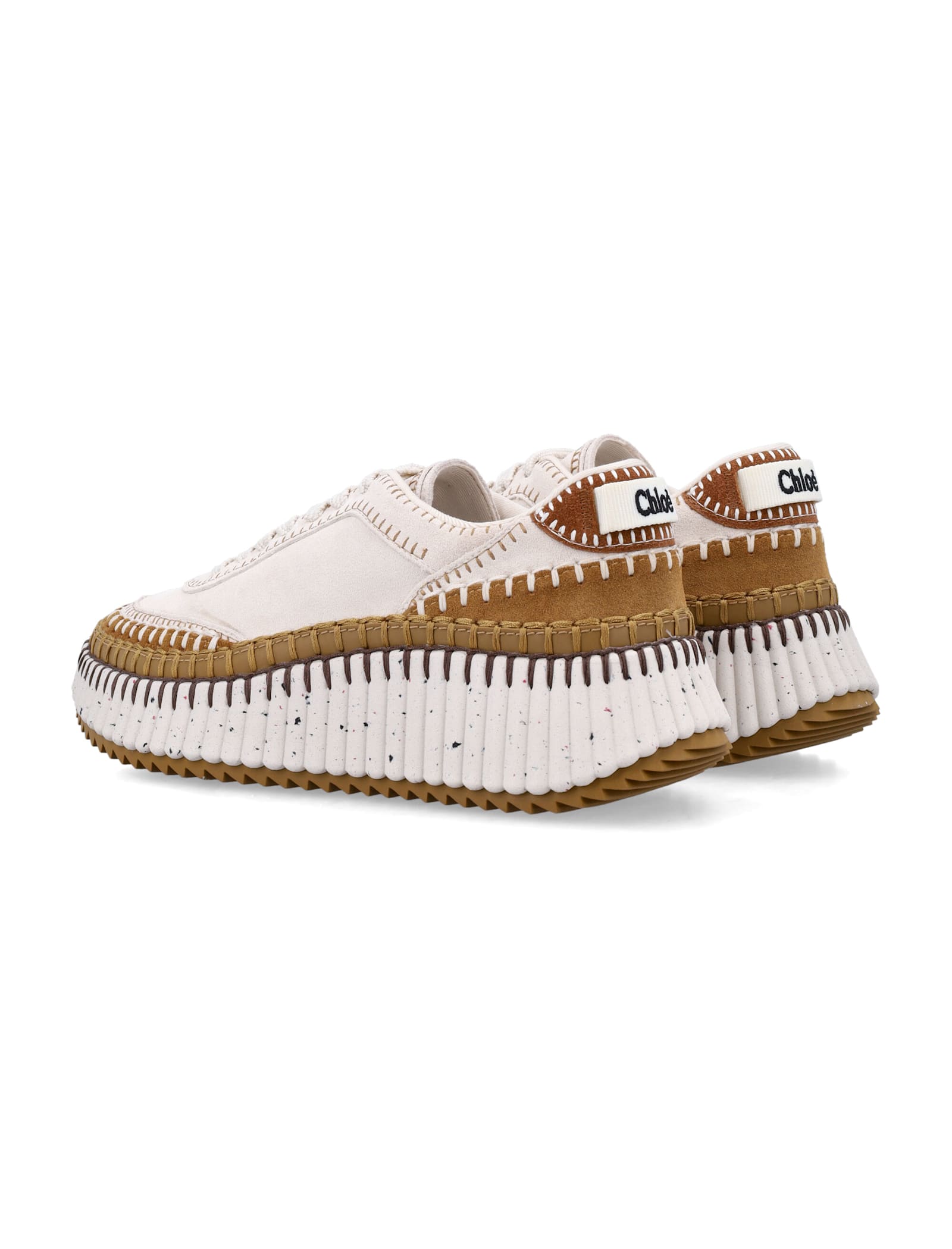 Chloé Nama Light Brown Sneakers In White + Brown