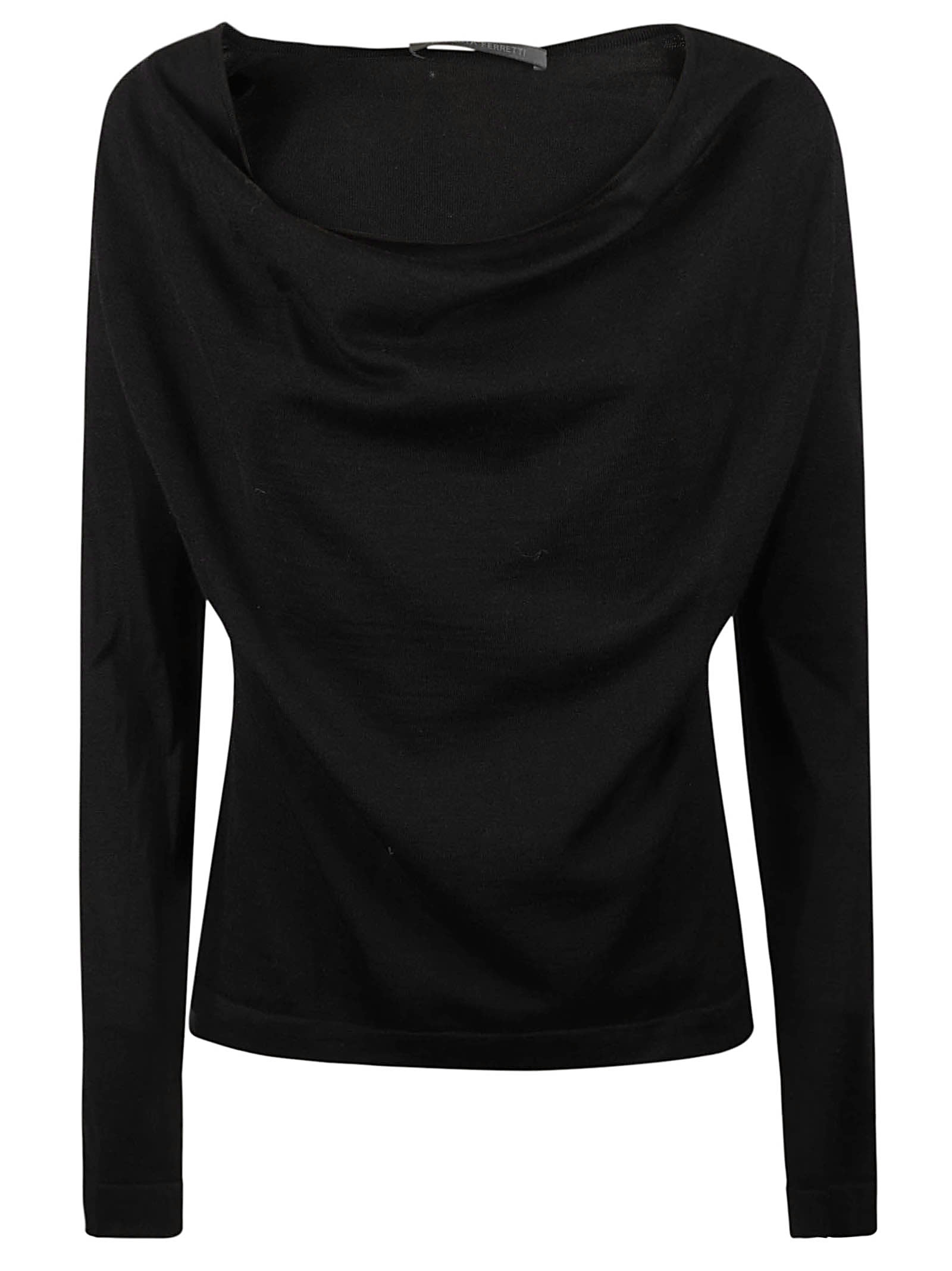 Shop Alberta Ferretti Wide Round Neck Plain Sweater In Black