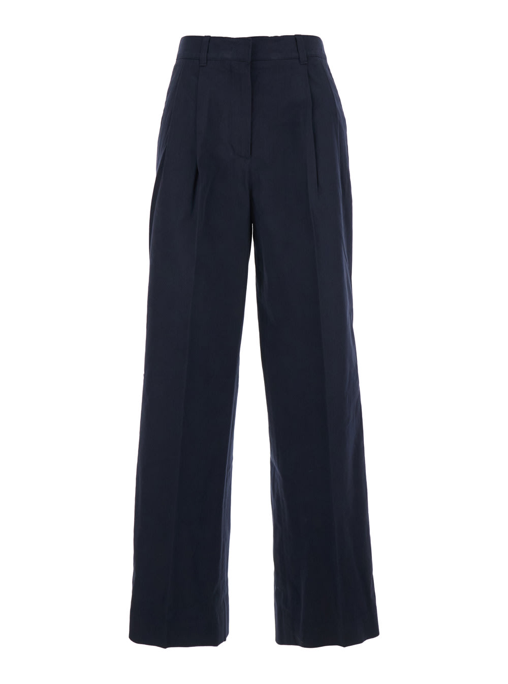 Dunst Blue Pants With Front Pleats Incotton Blend Woman