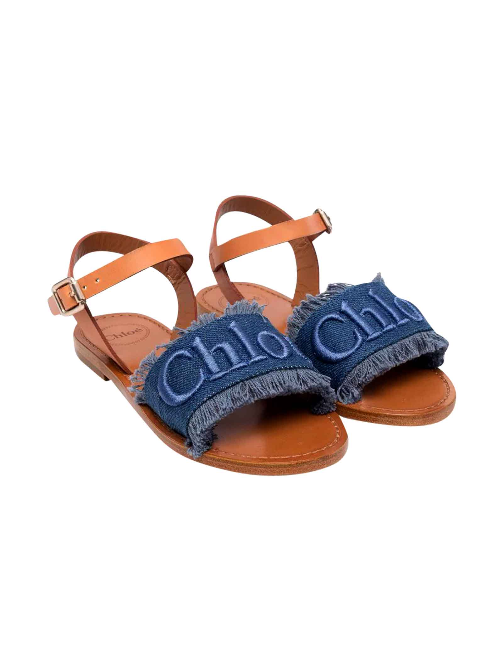 Chloé Kids Blue Denim Sandals