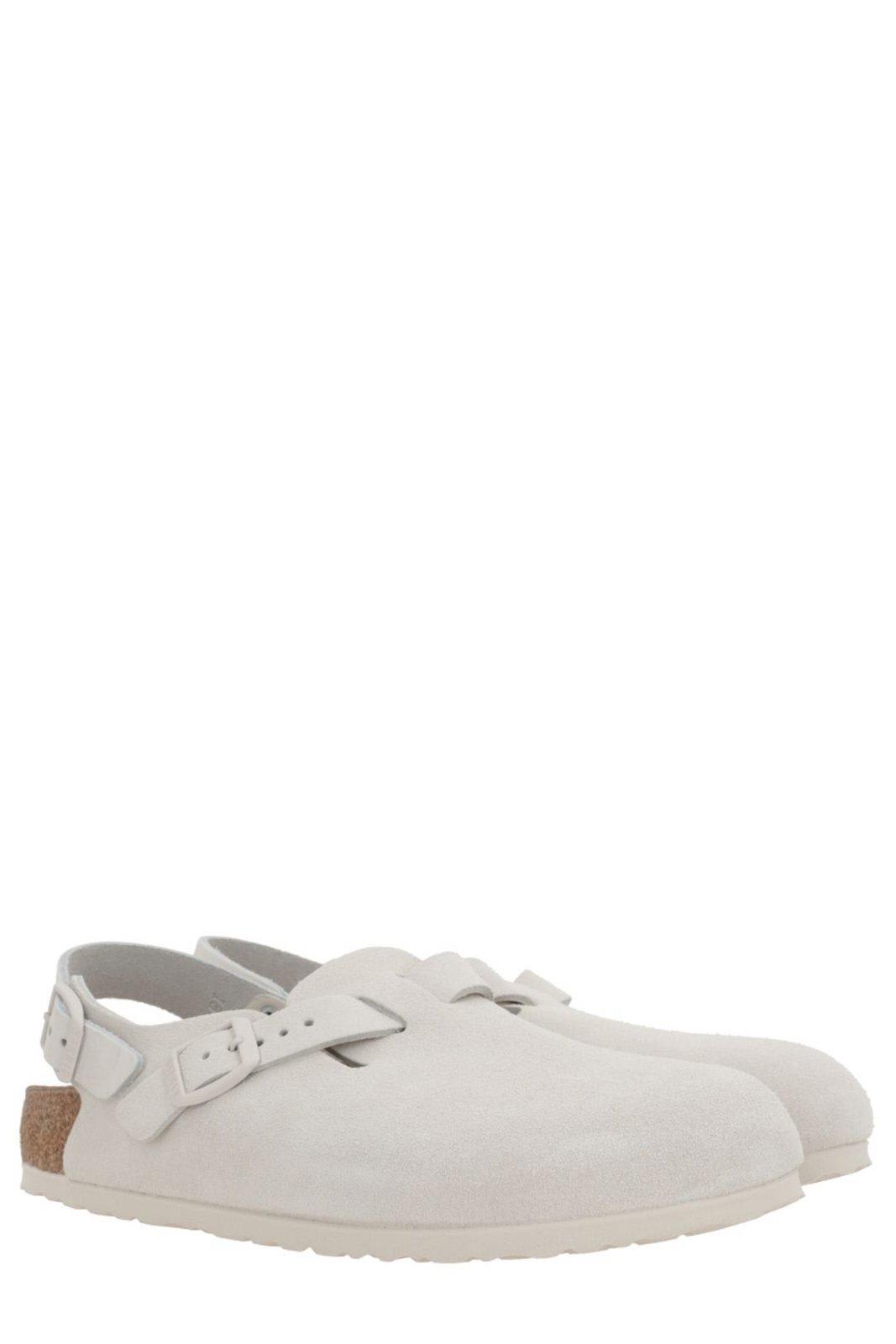 Birkenstock Grey Suede Boston Slippers In Bianco