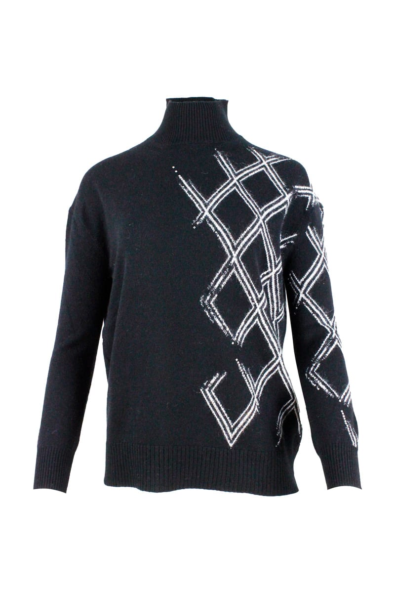 Ermanno Scervino Turtleneck Sweater In Cashmere Blend With Applied Crystals